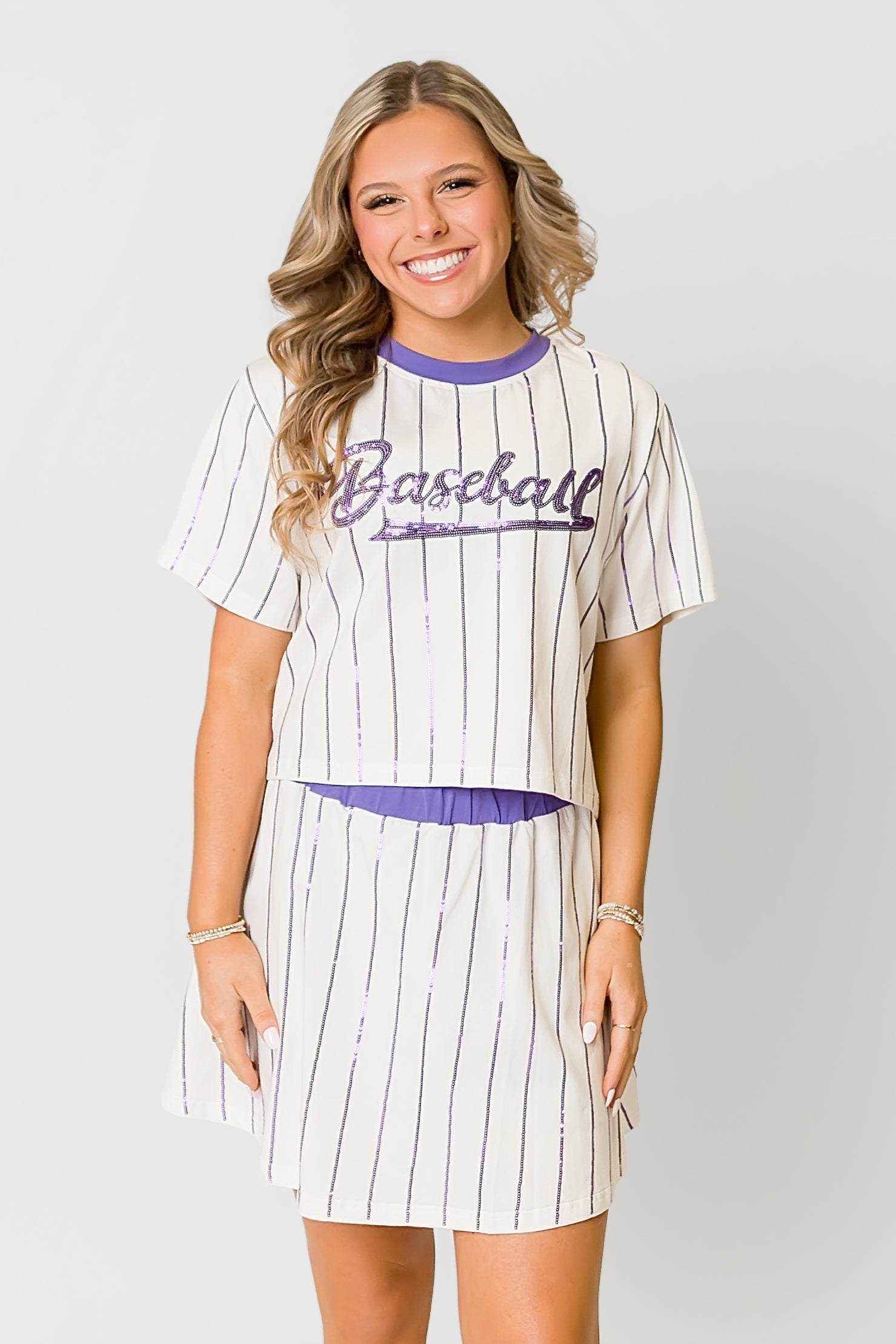 Baseball Purple Striped Skort, detail view