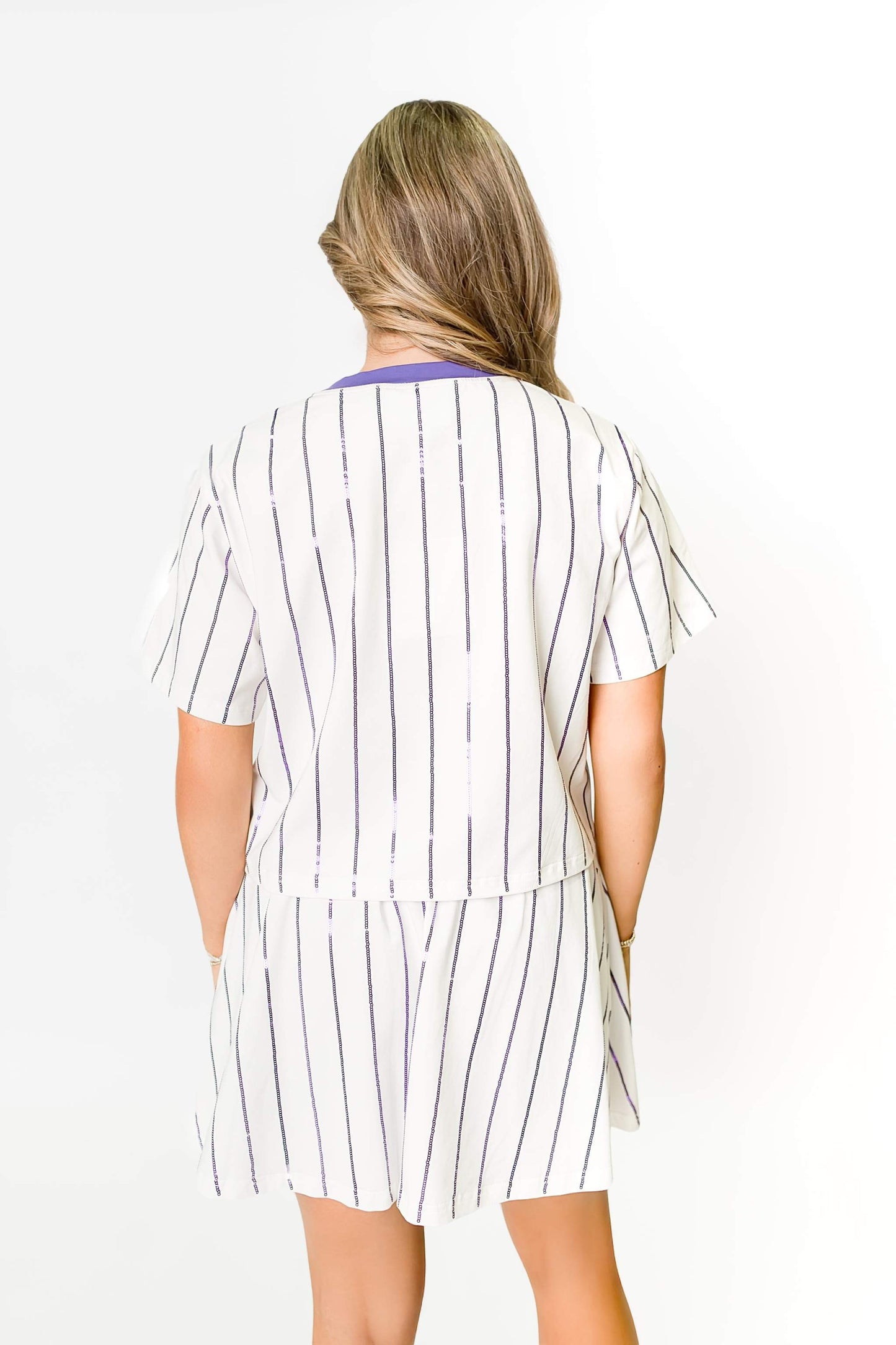 Baseball Purple Striped Skort, side view