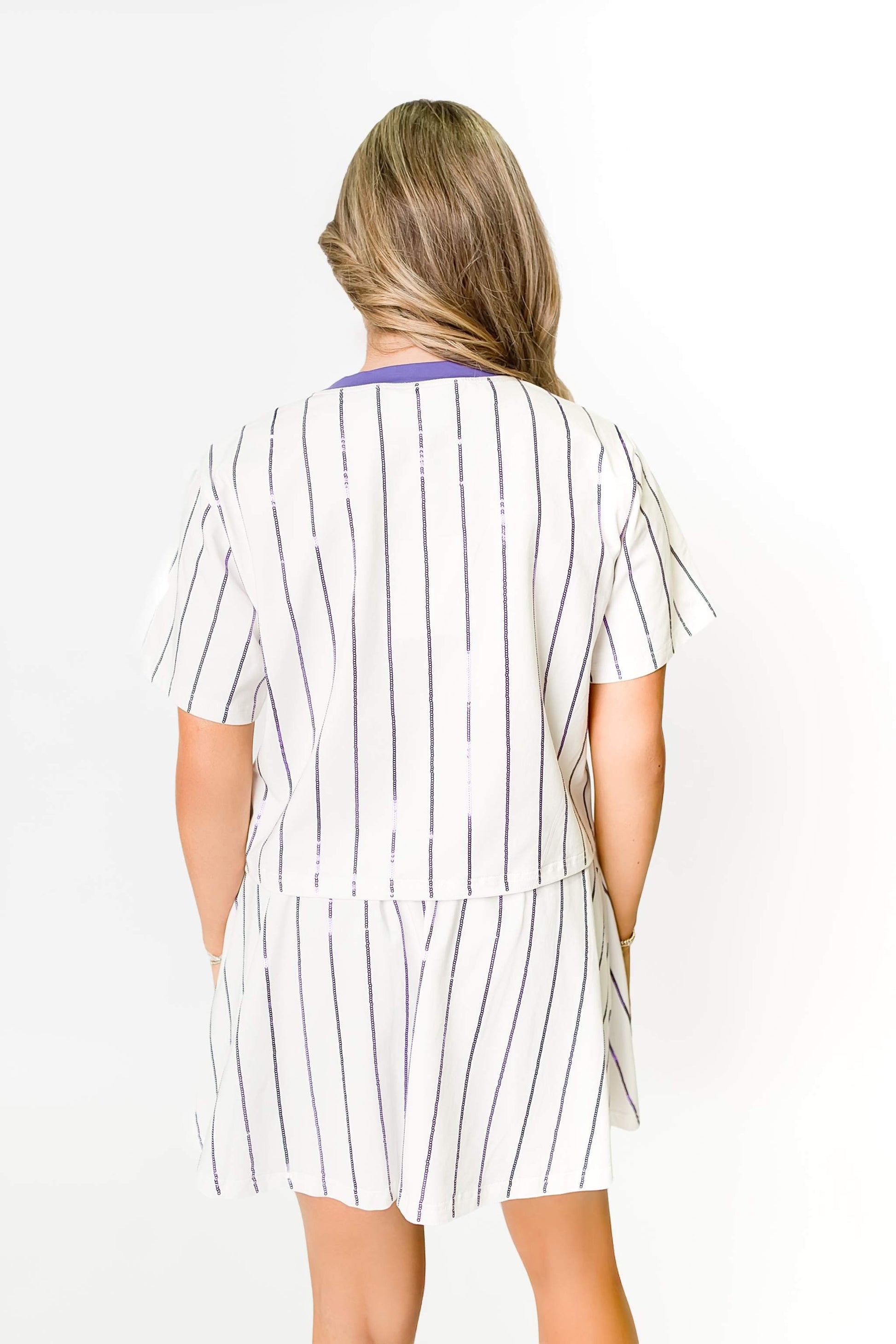 Baseball Purple Striped Skort, side view