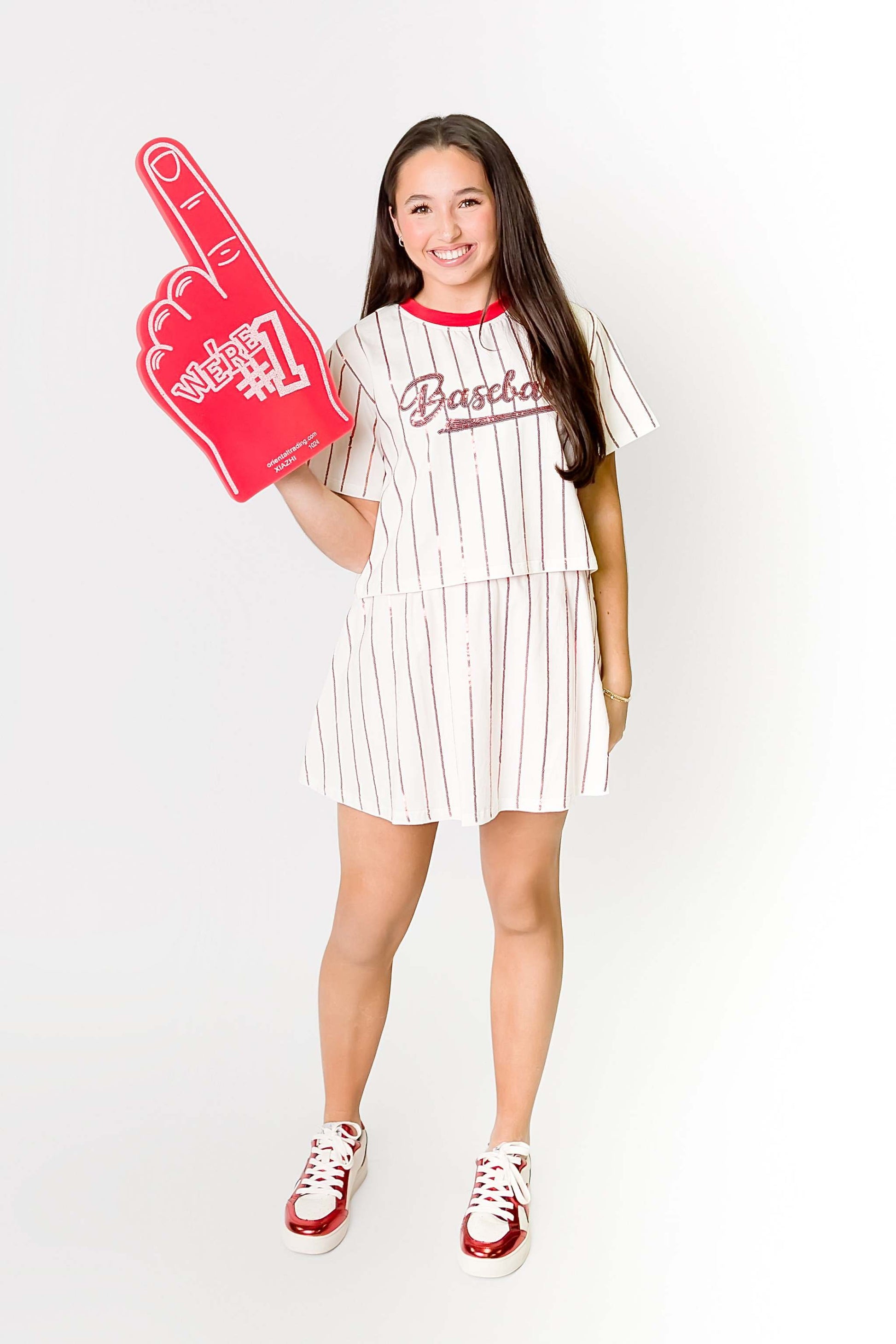 Baseball Red Striped Skort, detail view