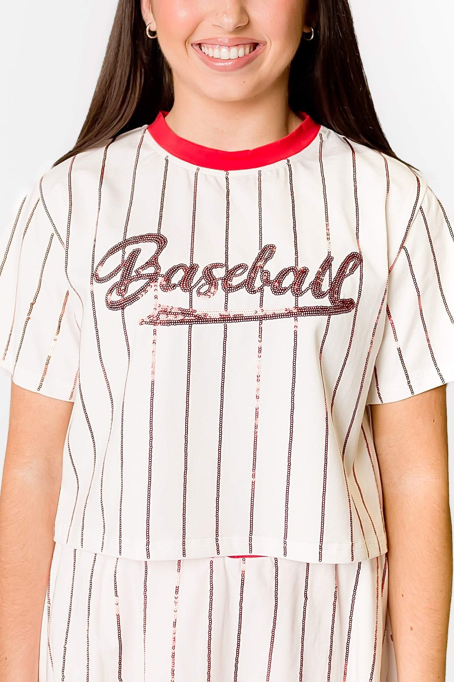 Baseball Red Striped Top, back view