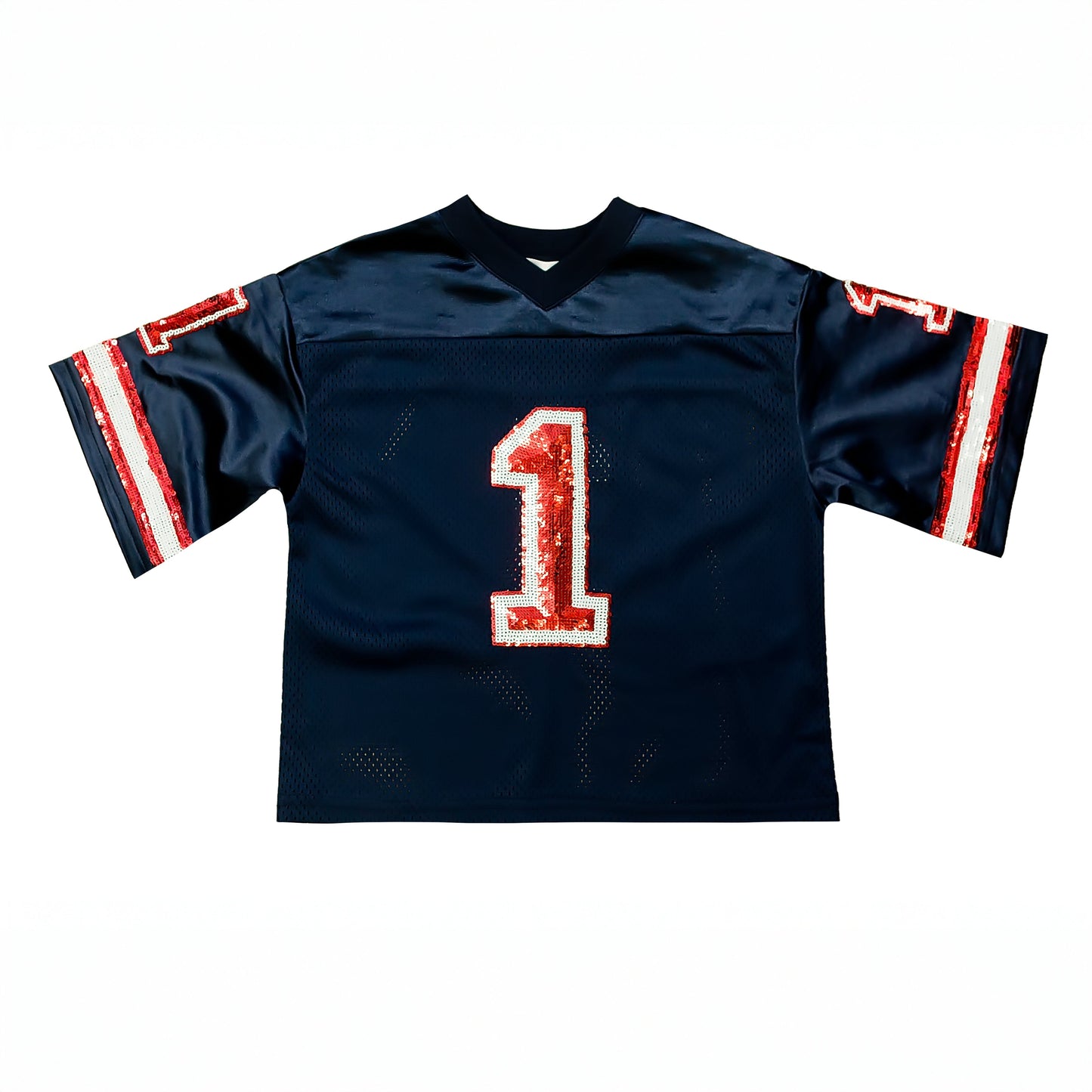 Navy Blue and Red Sequin Jersey