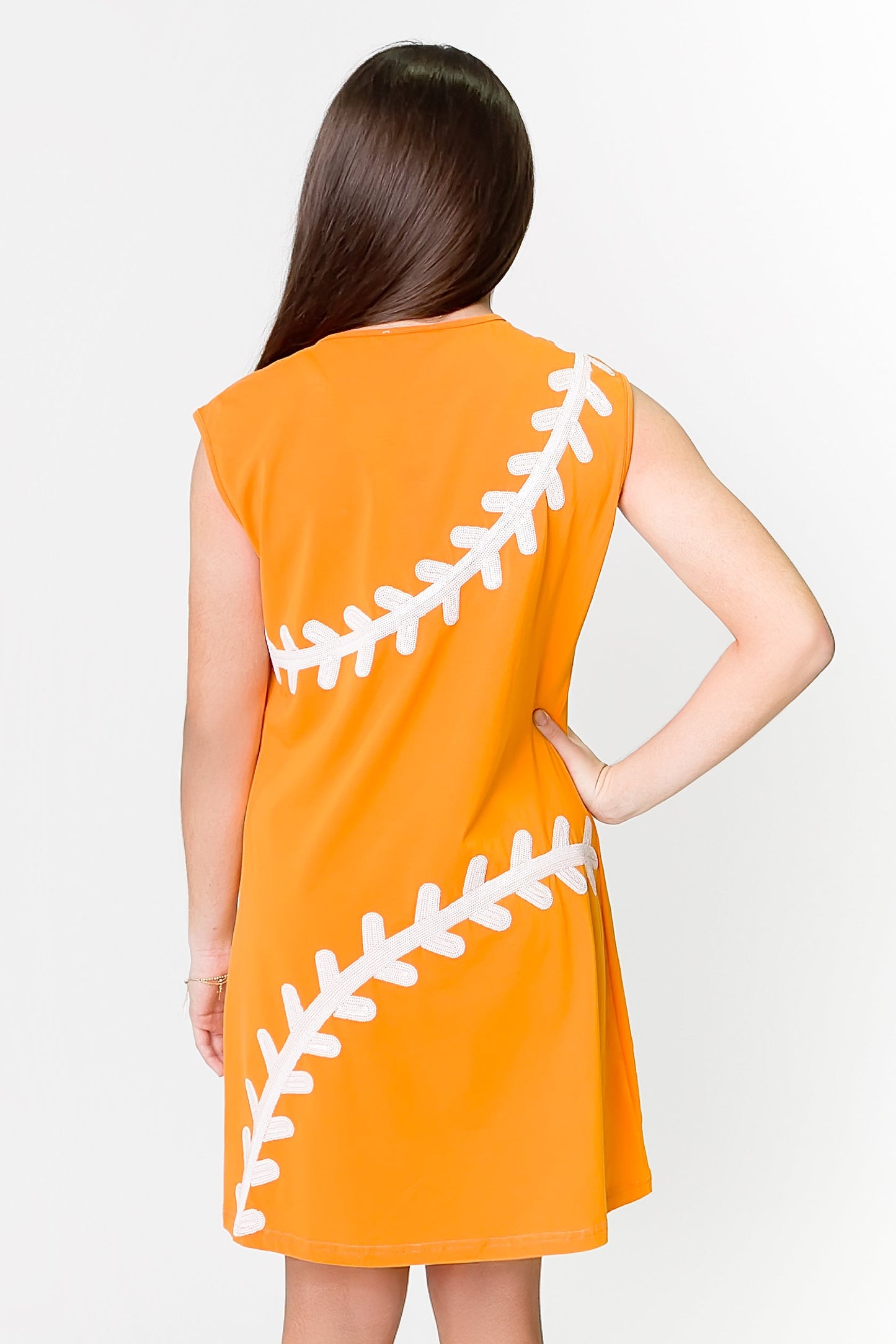 Baseball orange dress fabric detail