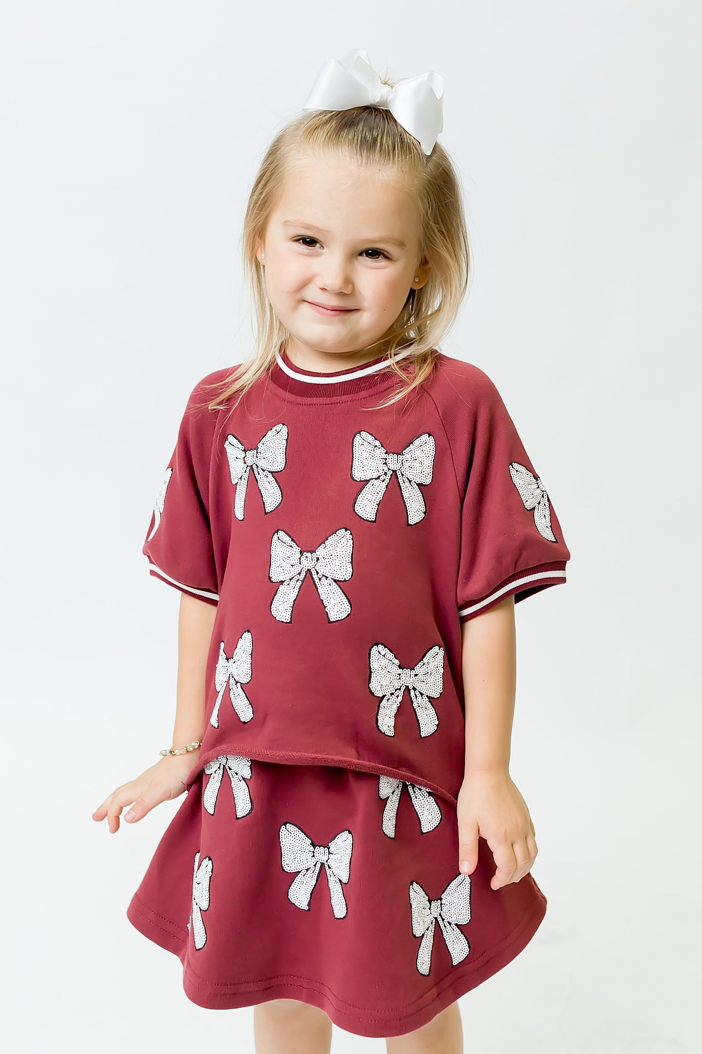 Maroon and White Bows Top