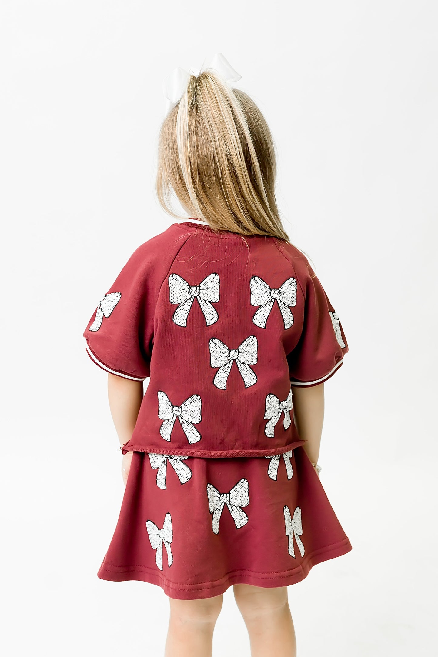 Maroon and White Bows Top