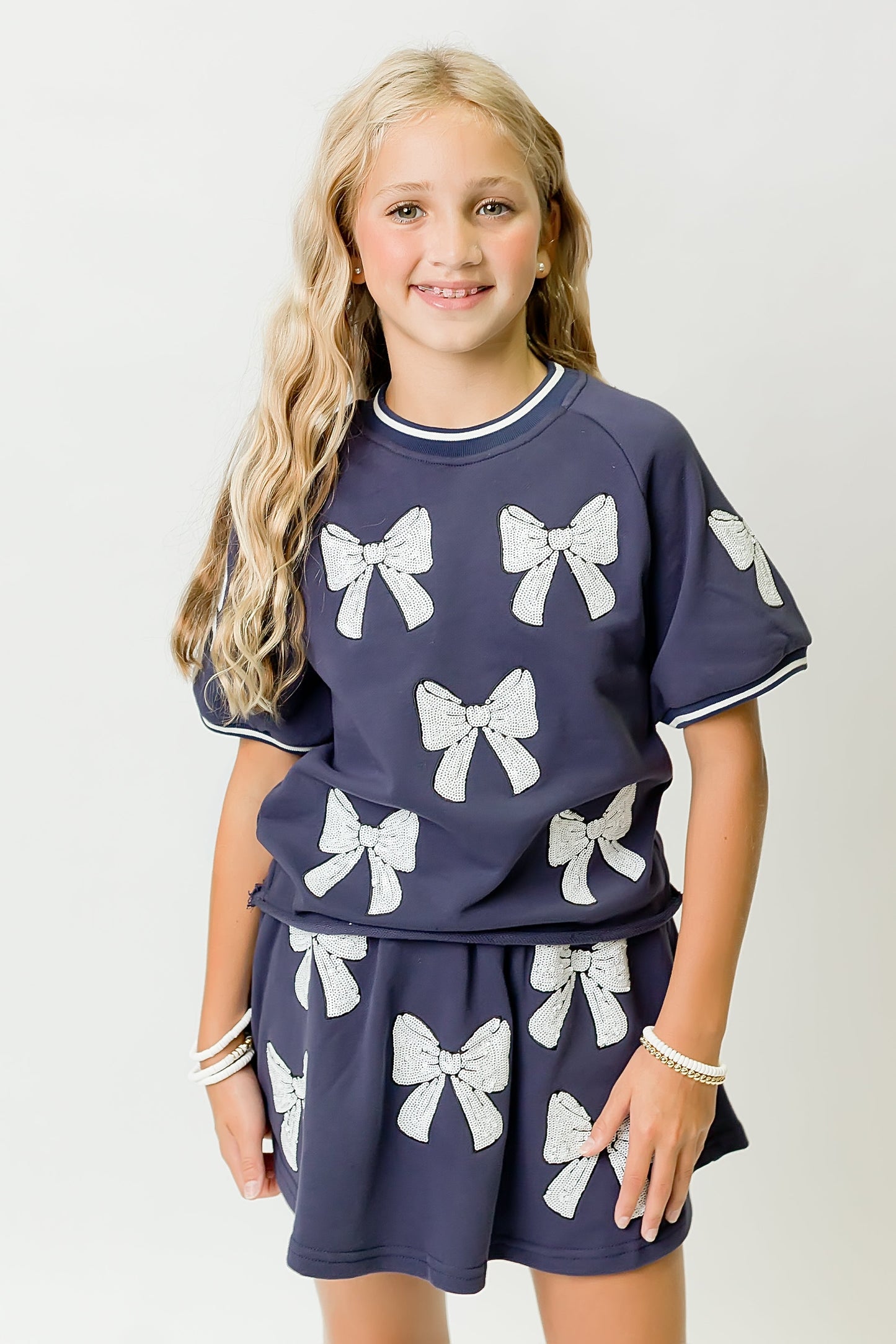 Navy and White Bows Top