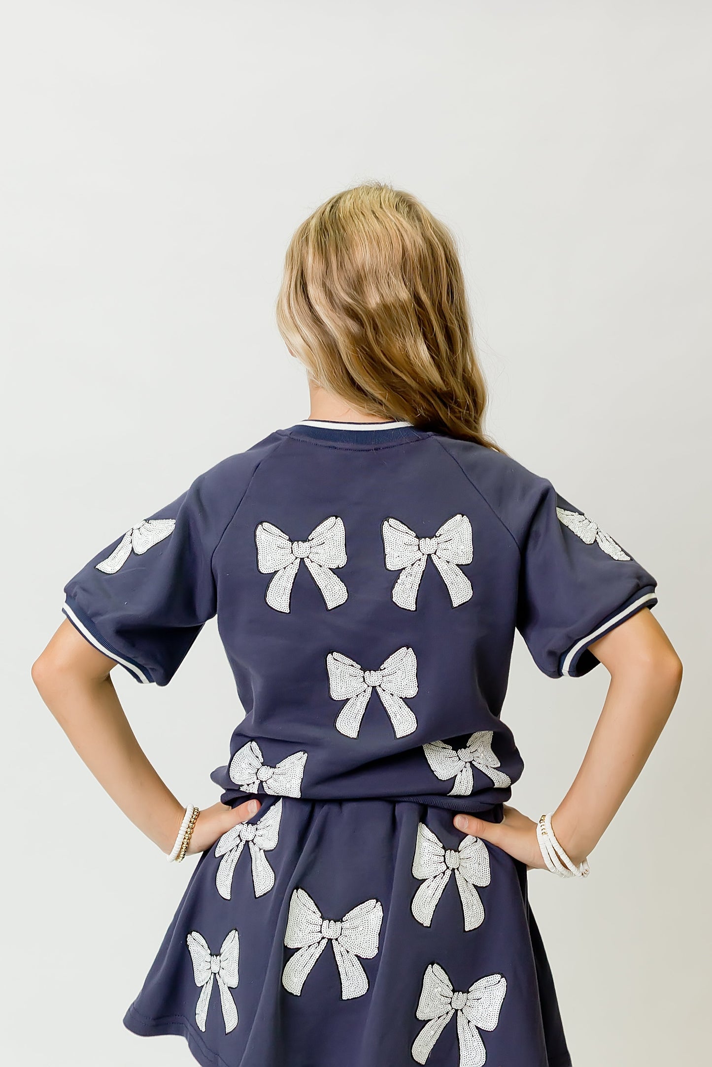 Navy and White Bows Top