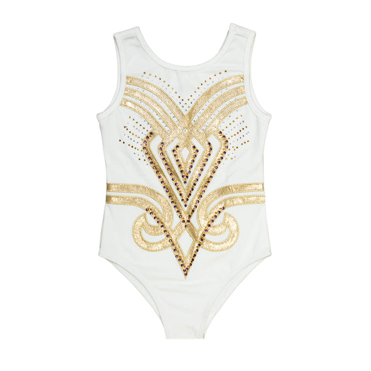 Purple and gold costume suit only with gold detailing and rhinestones