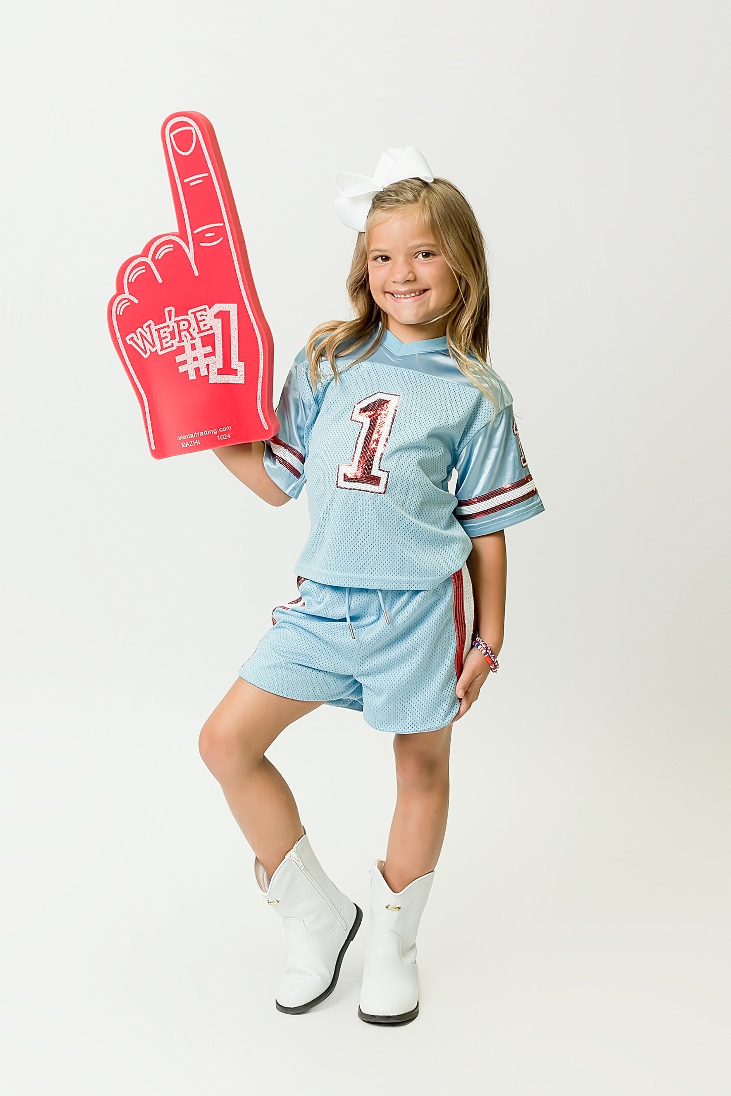Light Blue and Red Sequin Jersey