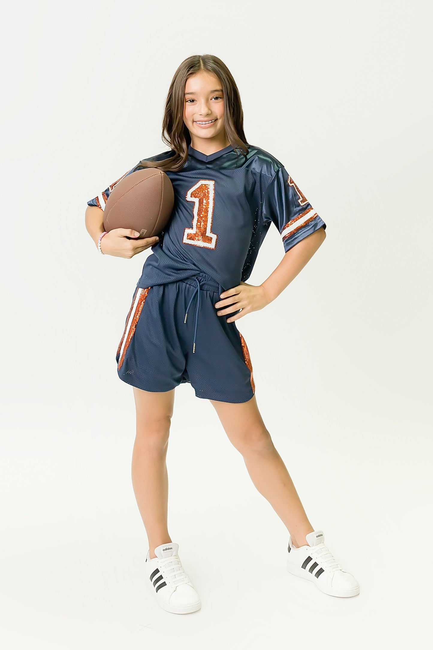 Navy and Orange Sequin Shorts