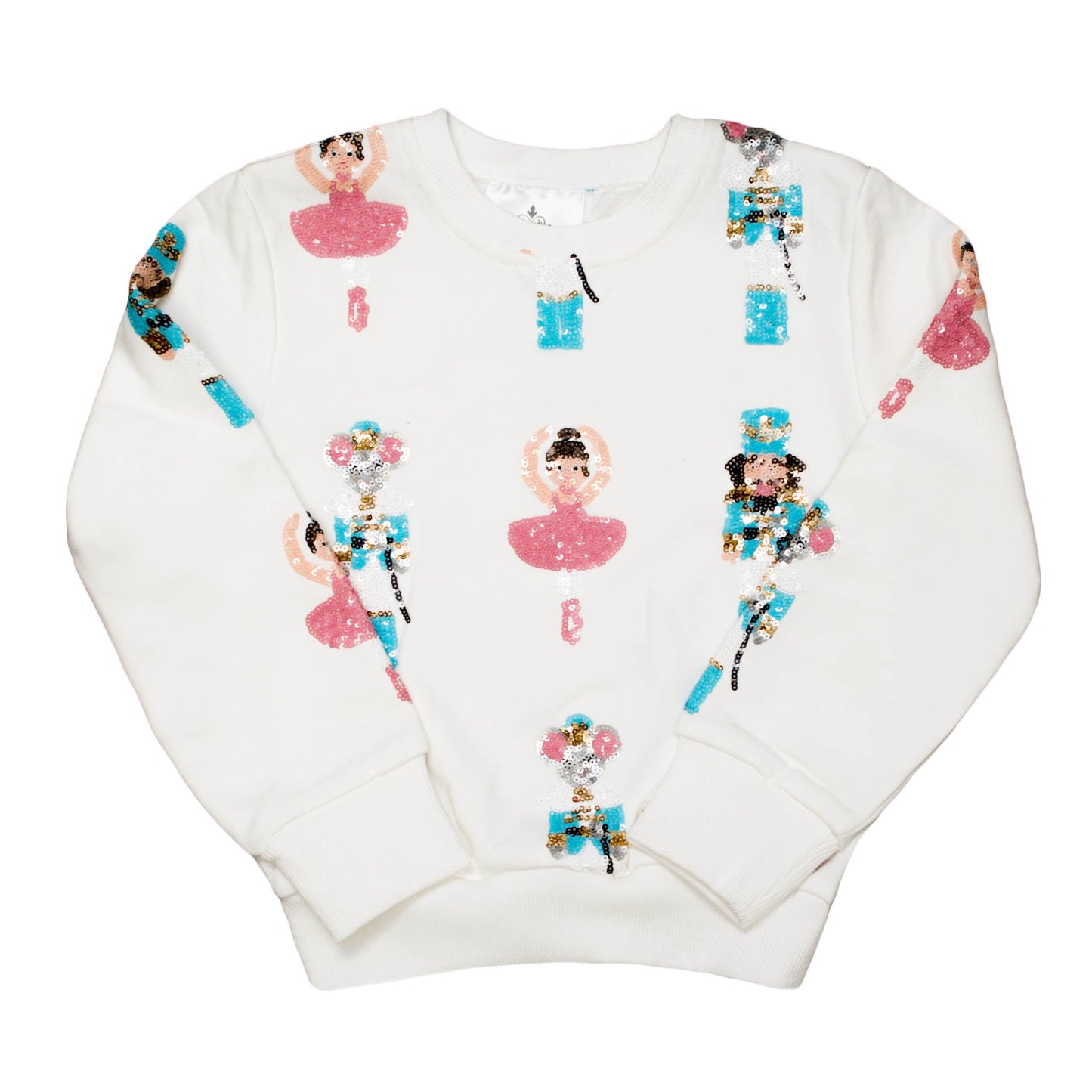 Girls Pink Nutcracker Sweatshirt with Sequin Ballerinas | Christmas Ballet Pullover for Kids