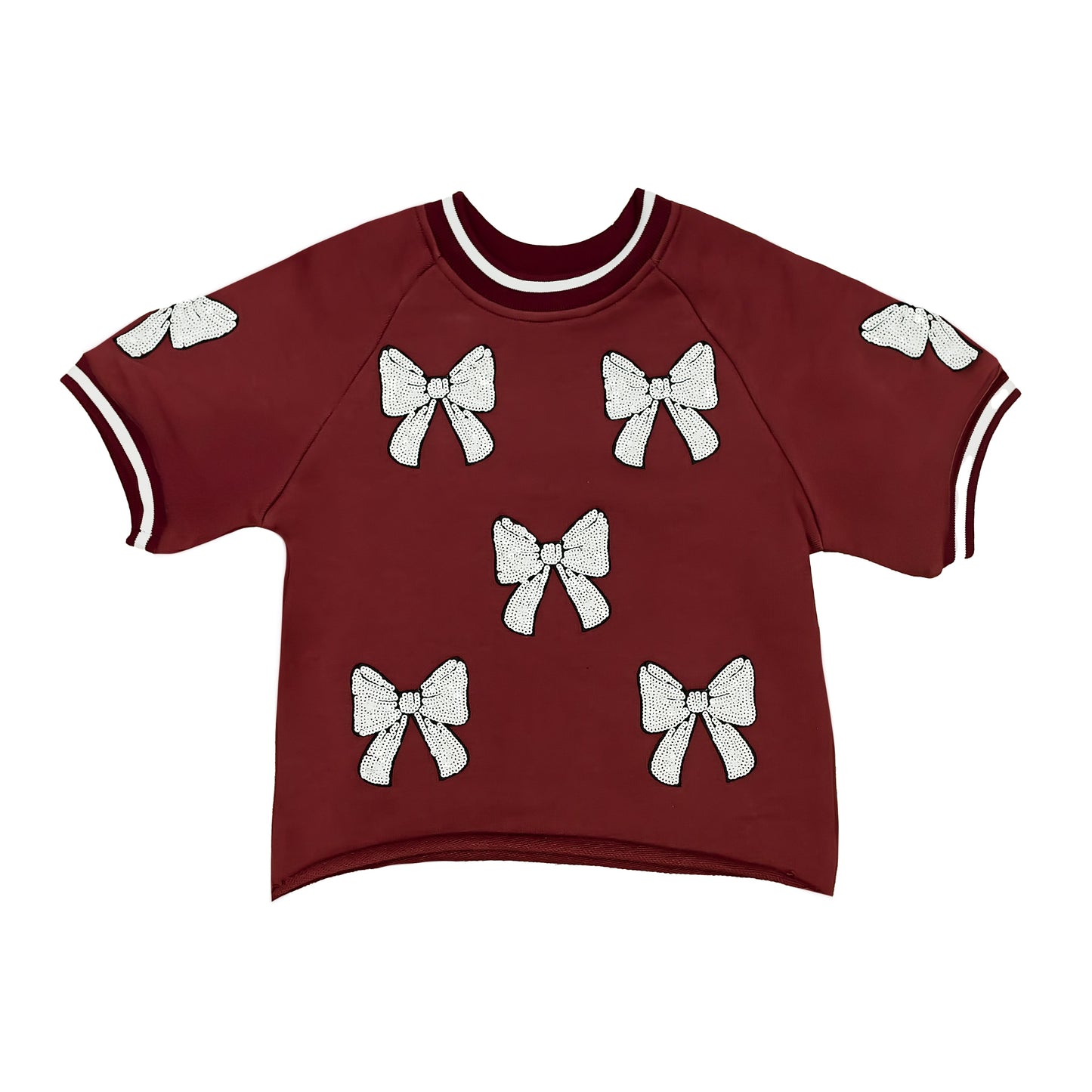 Maroon and White Bows Top
