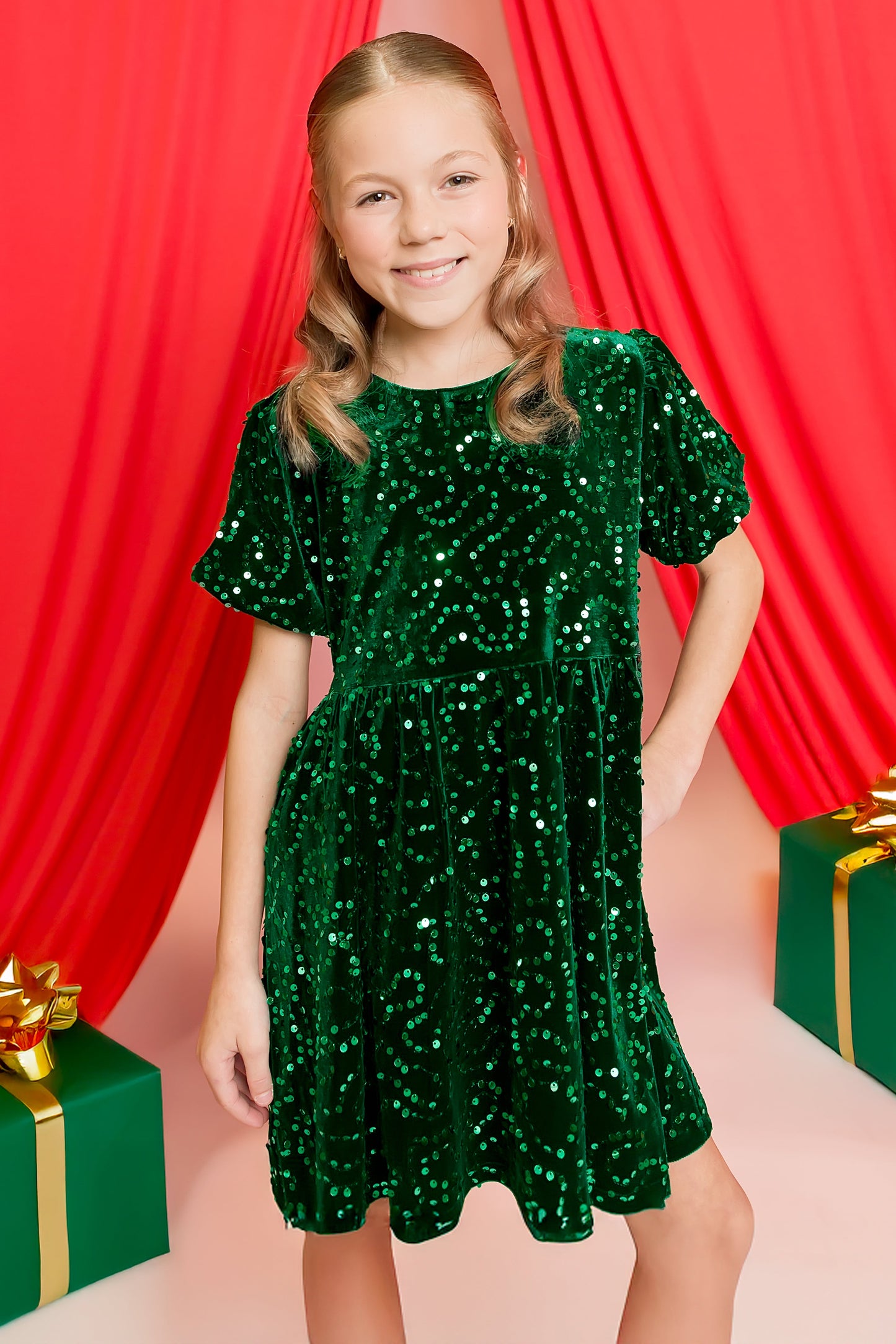Green Sequin Velvet Dress