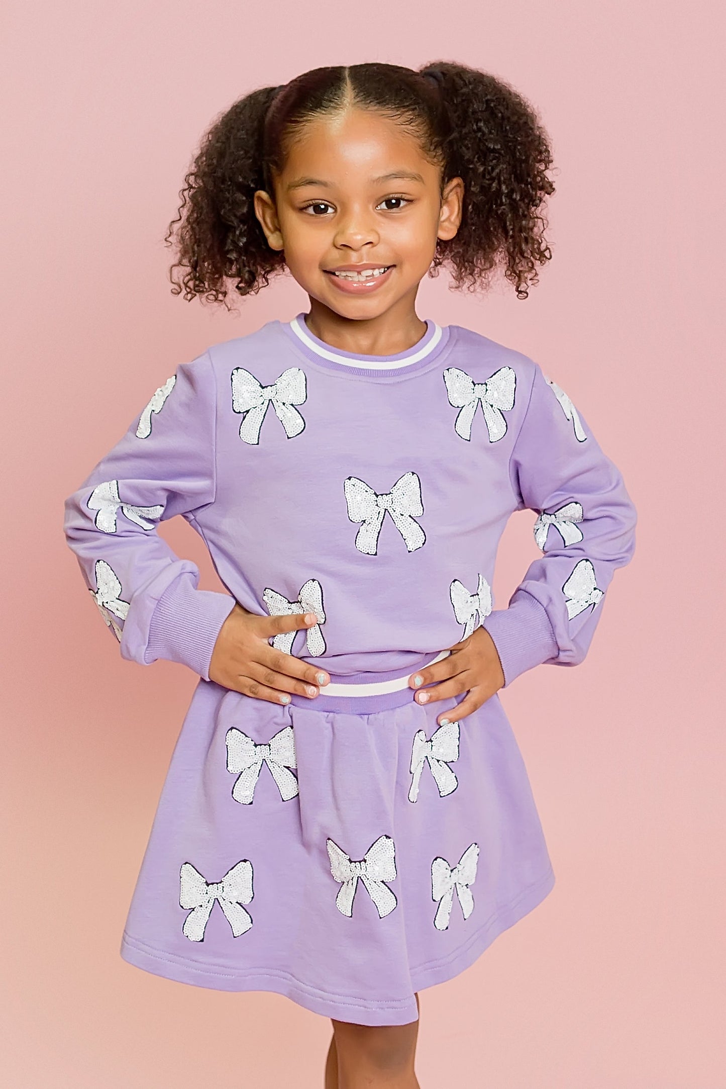Lavender White Bow Sweatshirt