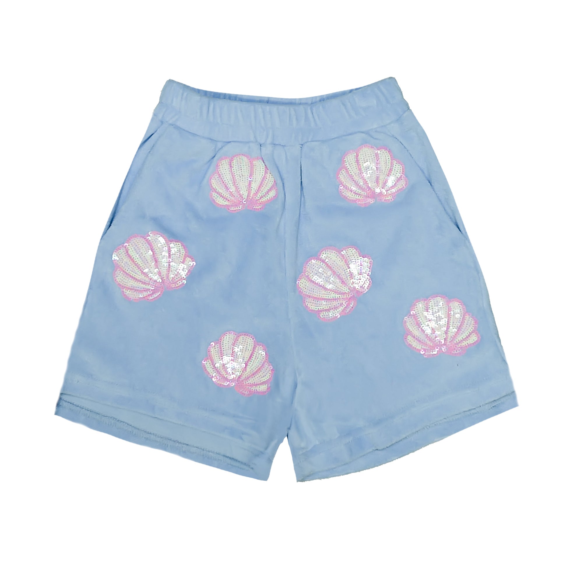 Light Blue Terry Cloth Seashell Shorts - side view