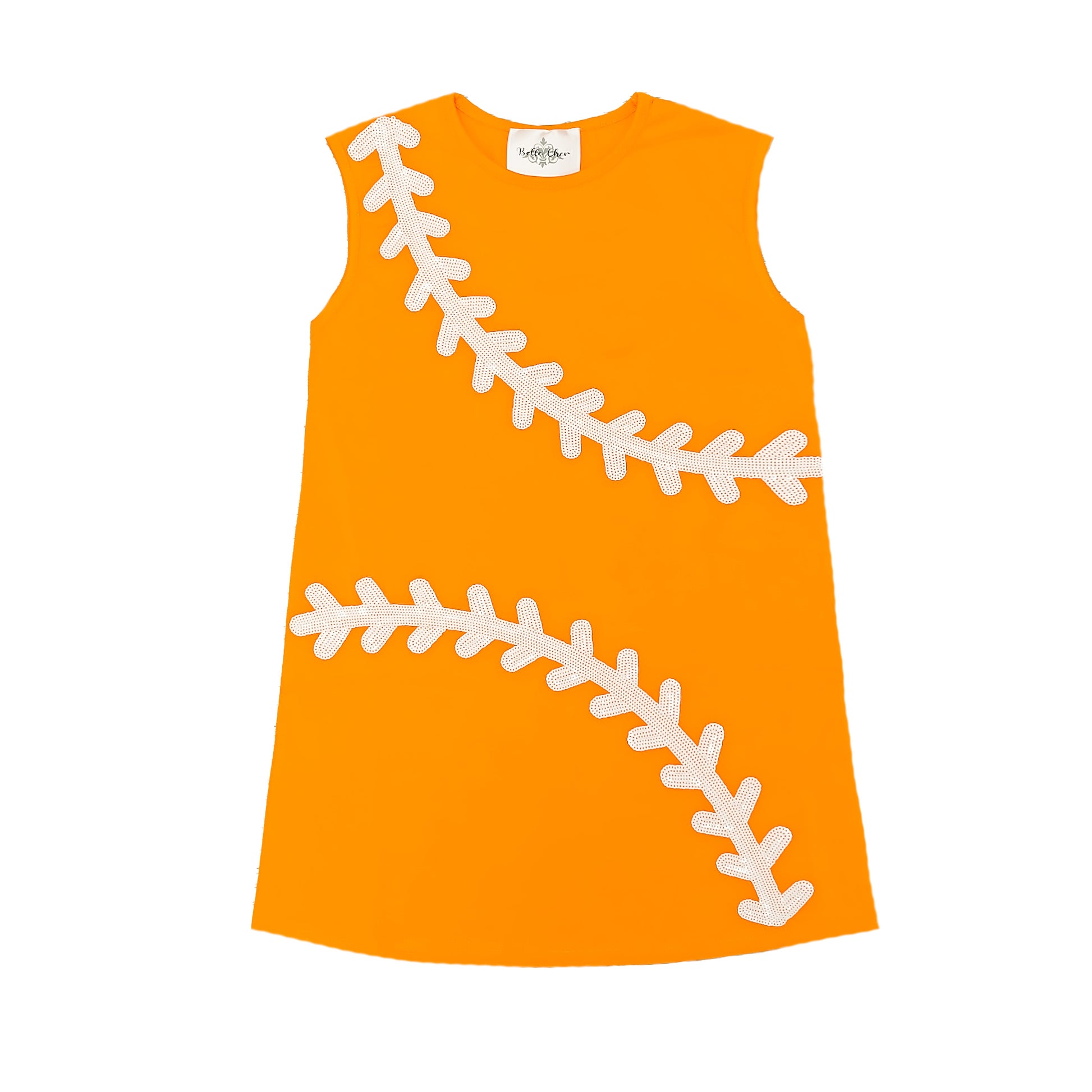 Baseball orange girls dress, back view