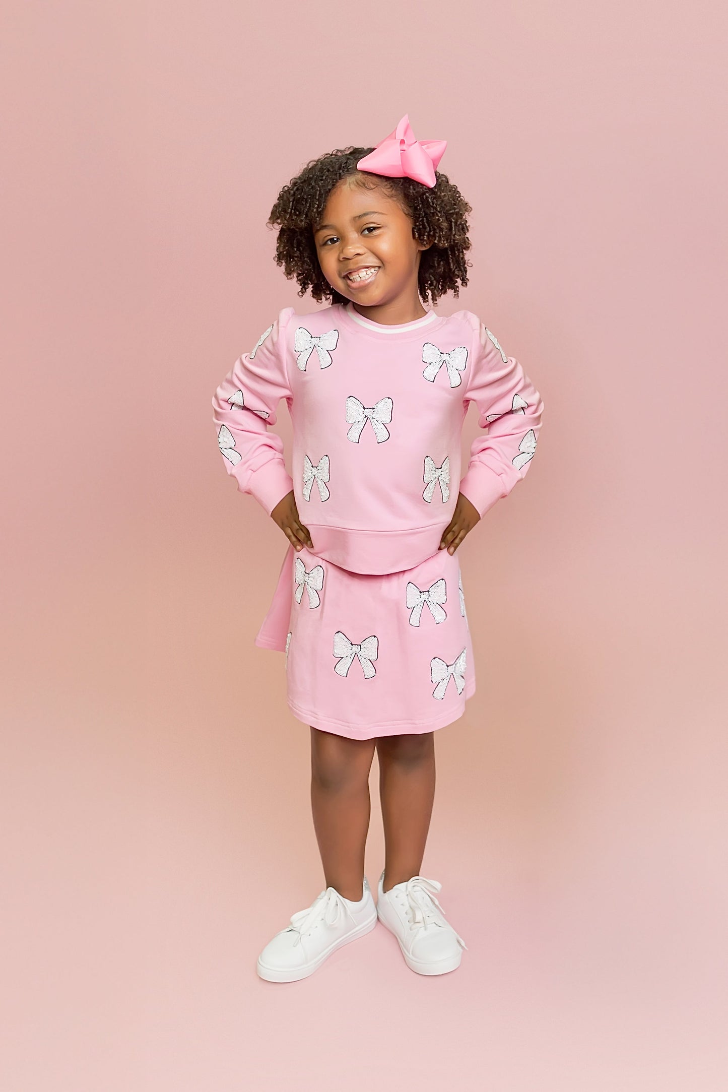 Light Pink White Bow Sweatshirt