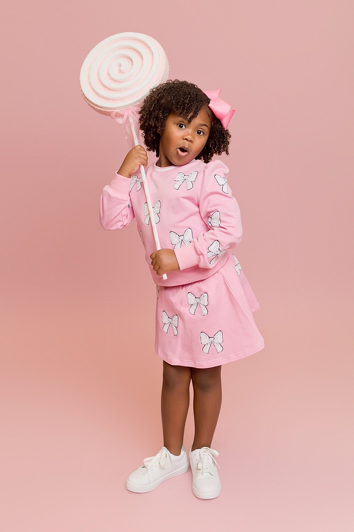 Light Pink White Bow Sweatshirt