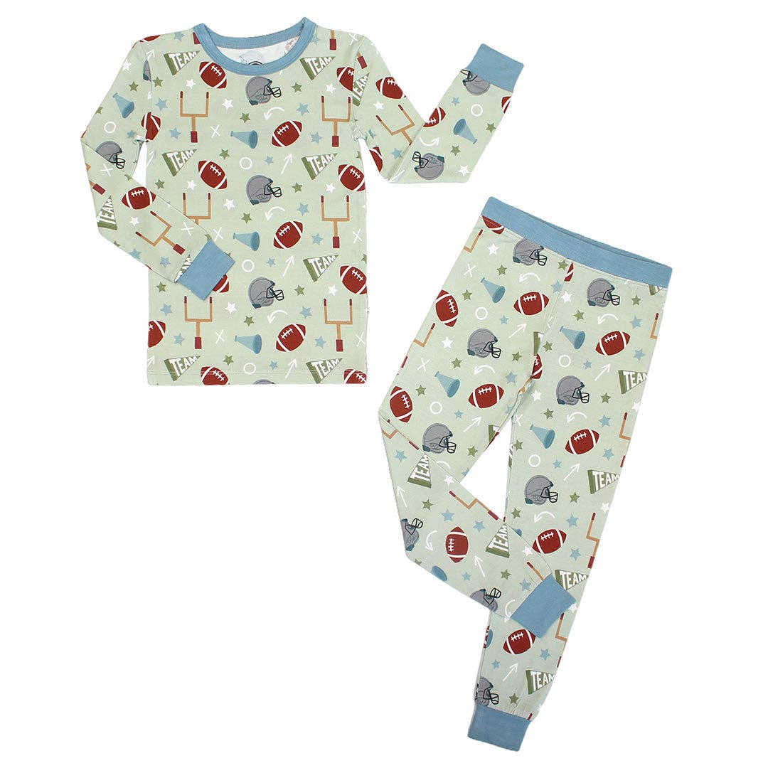 Football game day bamboo pajama set detail view