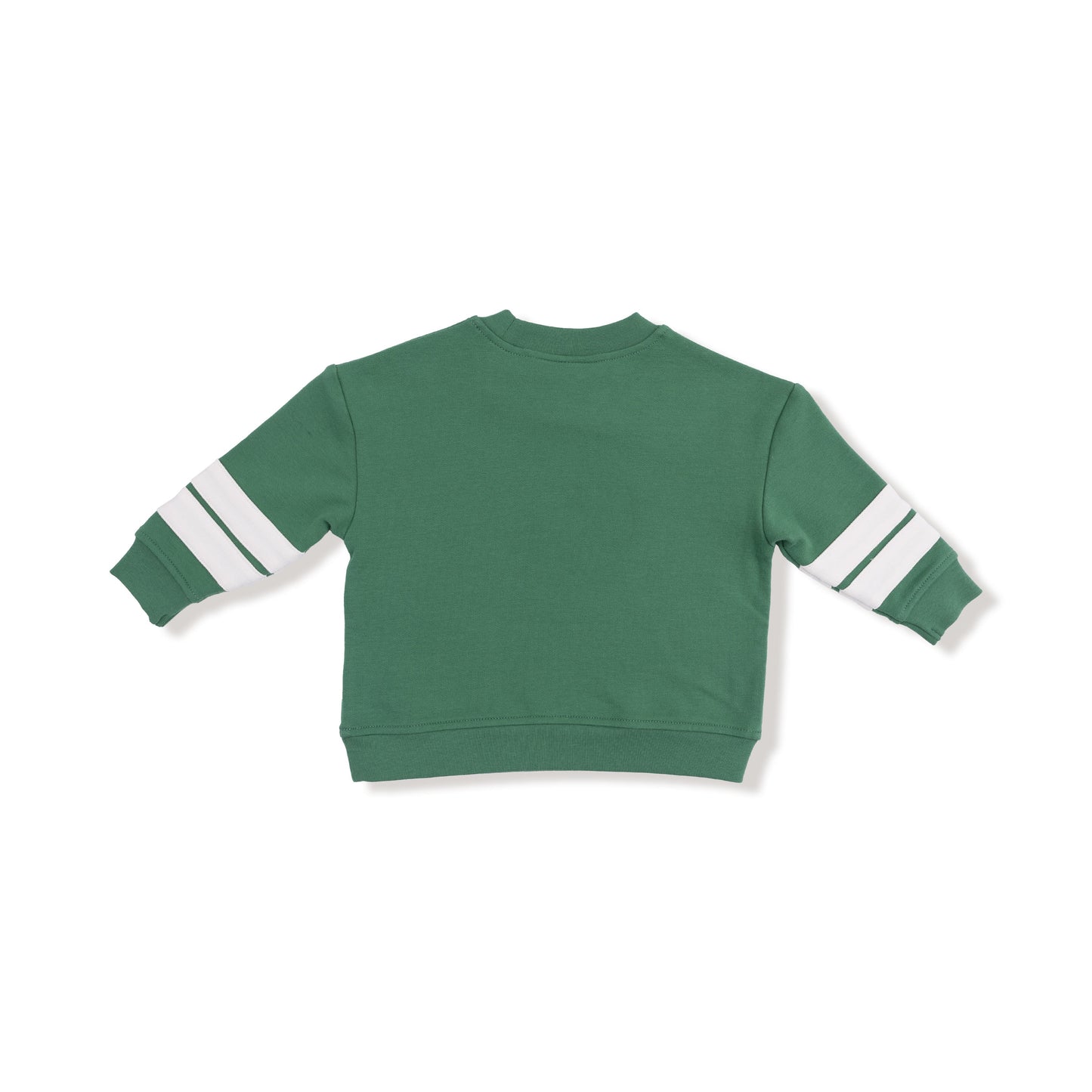 Varsity green sweatshirt with stripes side view