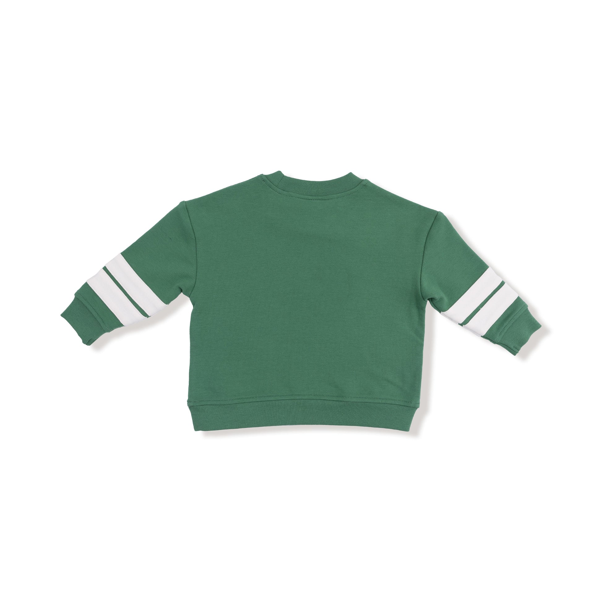 Varsity green sweatshirt with stripes side view