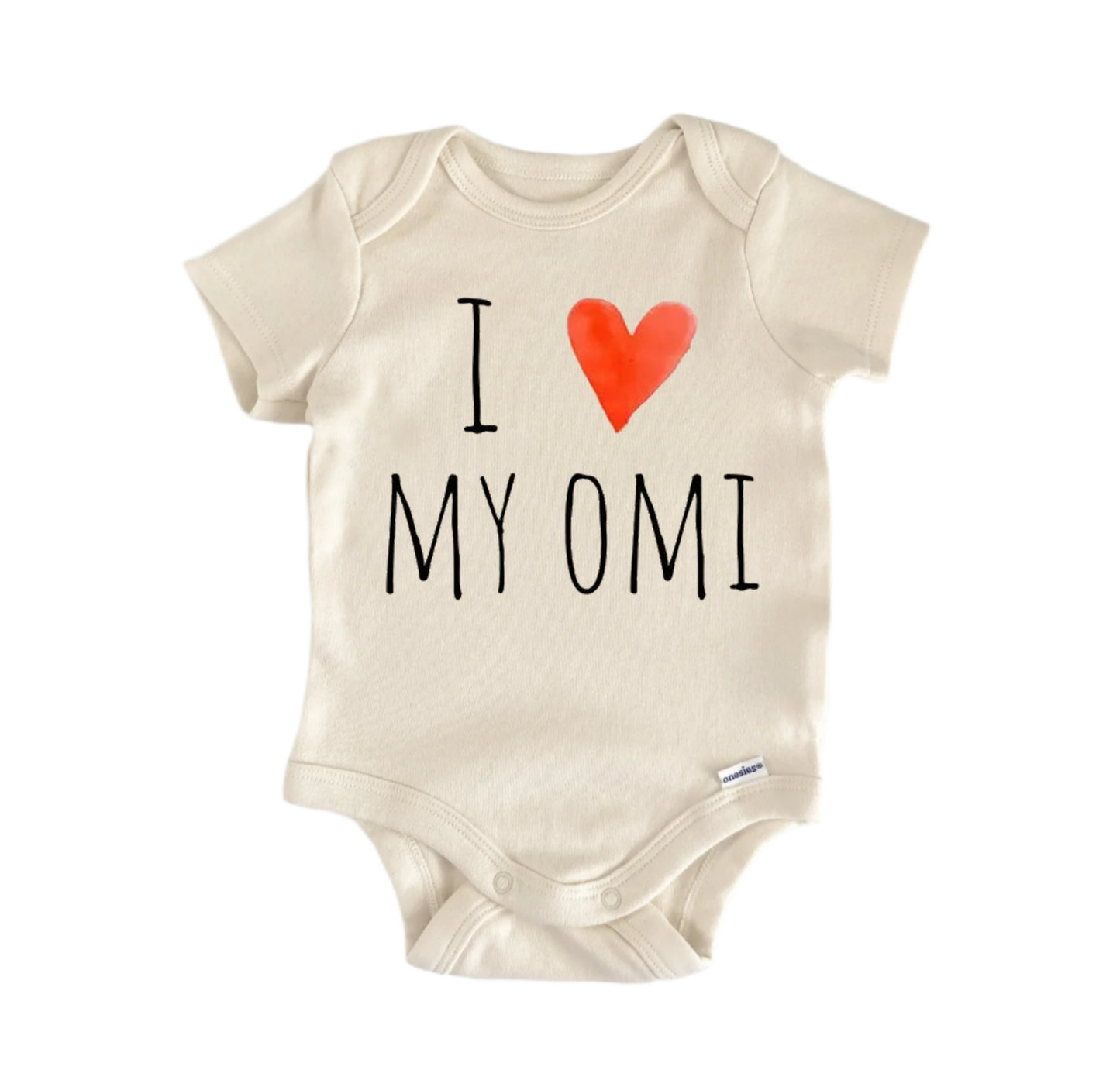 Omi newborn baby onesie front view