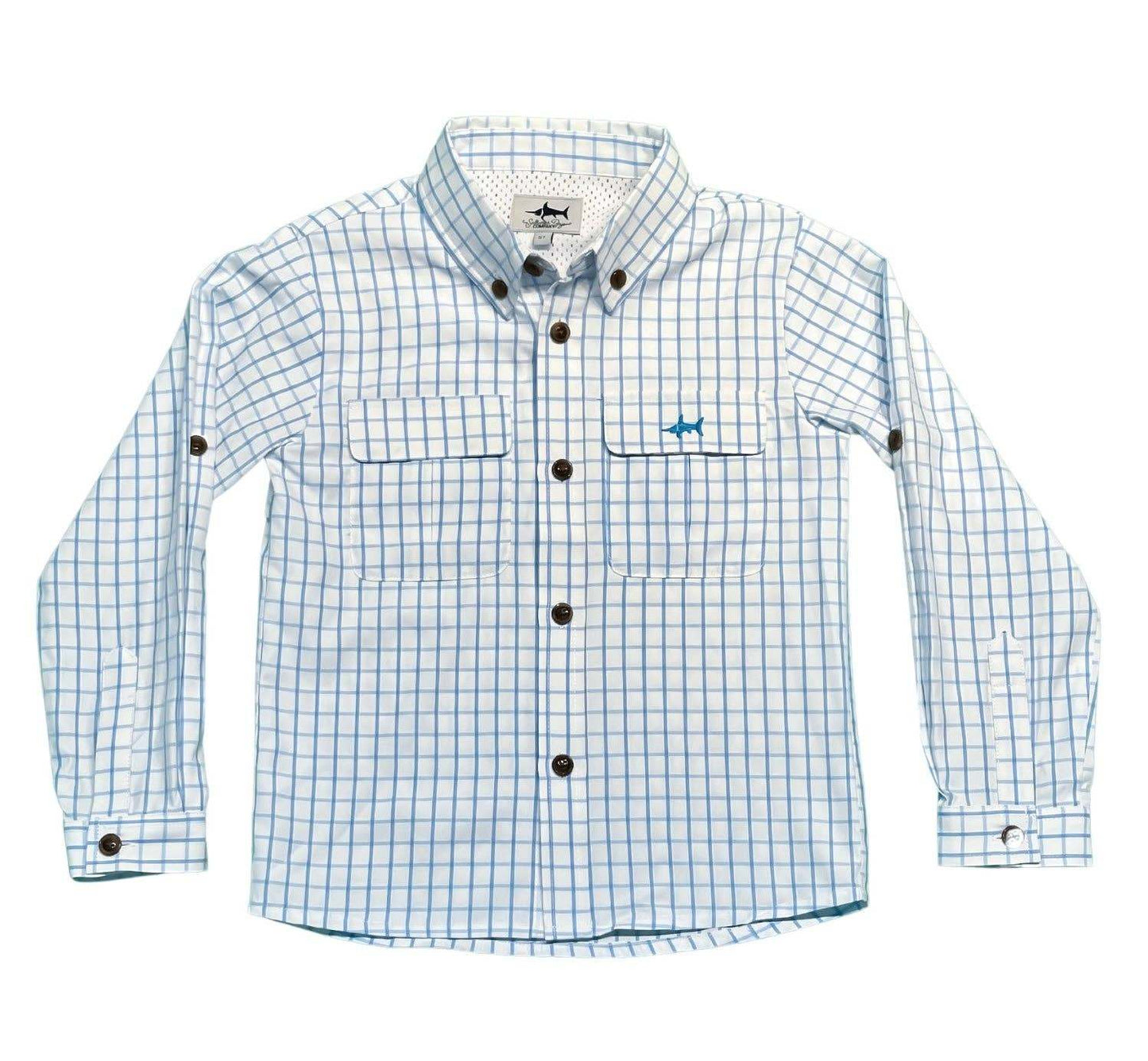 Saltwater Boys Company - FLAGLER BOYS FISHING SHIRT WHITE/BLUE PLAID