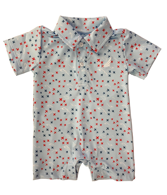 Baby Boy Patriotic Airplane Polo Romper