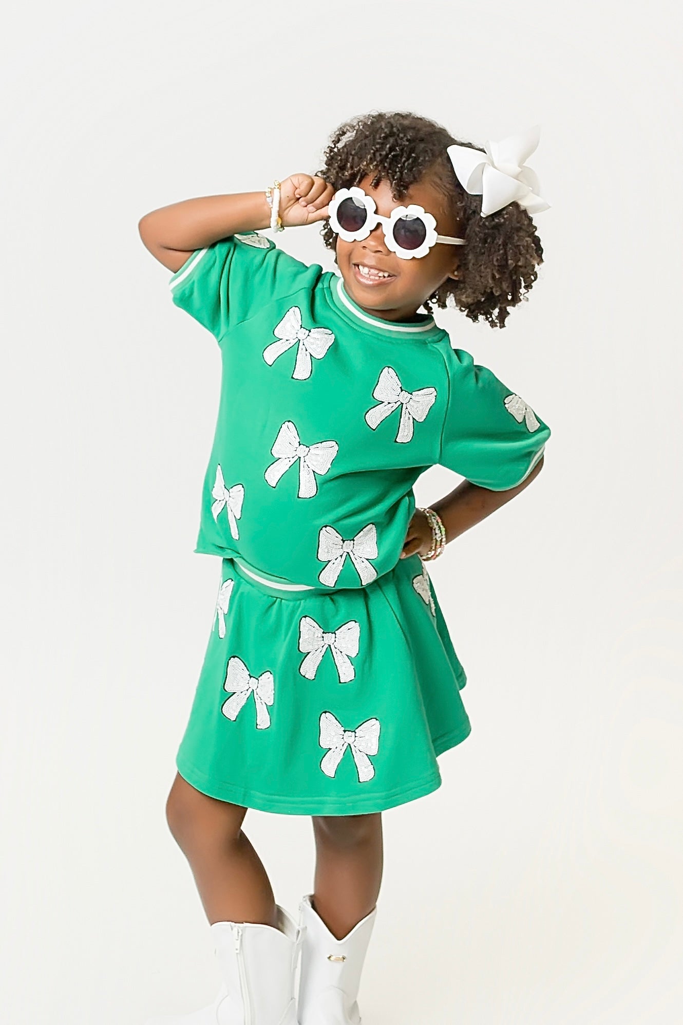 Green and White Bows Skort