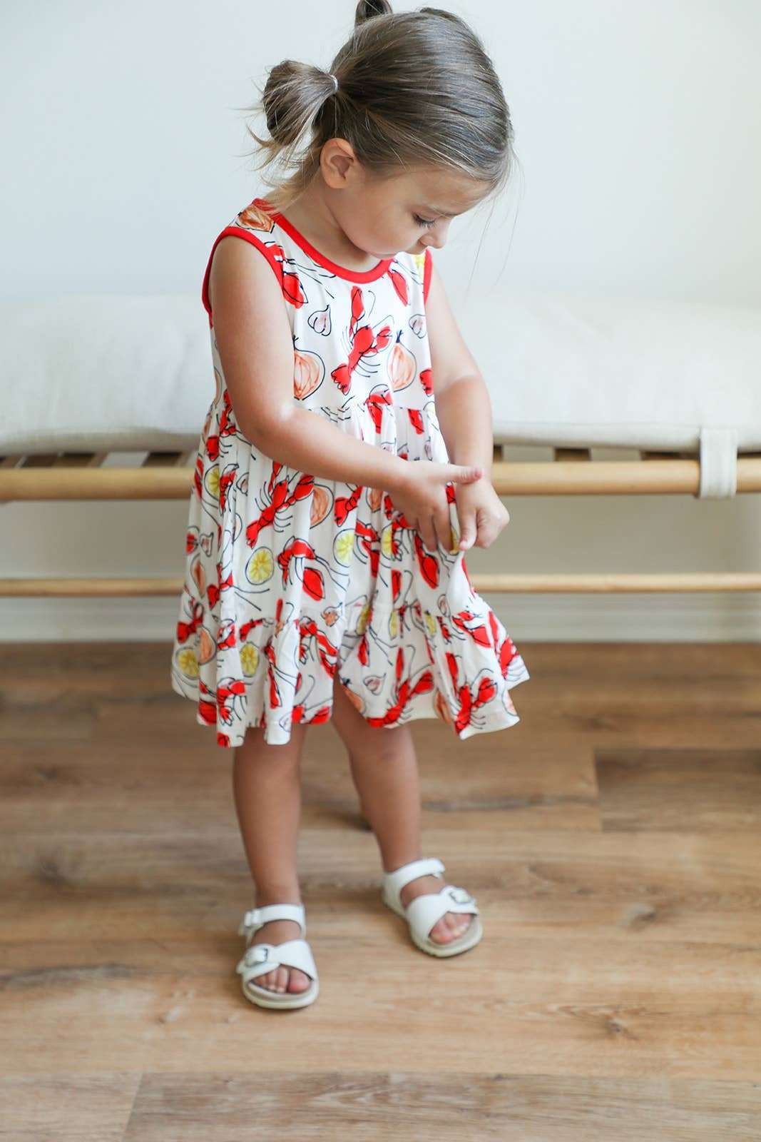 Southern Slumber - Crawfish Bamboo Tiered Twirl Dress - with Pockets