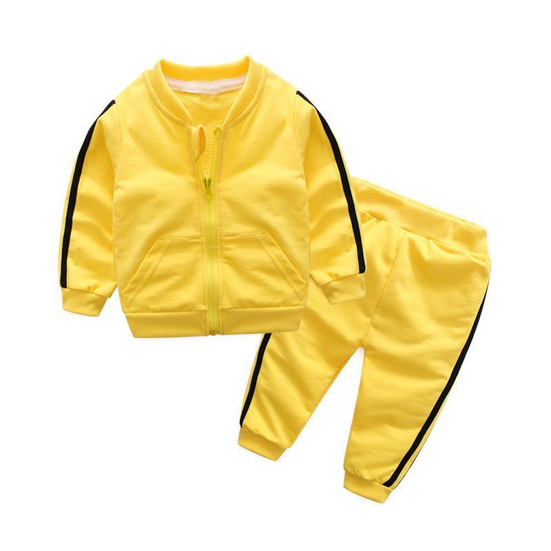 Fashion New Clothes Cotton Long Sleeve Solid Zipper Jacket Pants 2pcs Baby Boy / Baby Girl Clothing Set In Sport Design