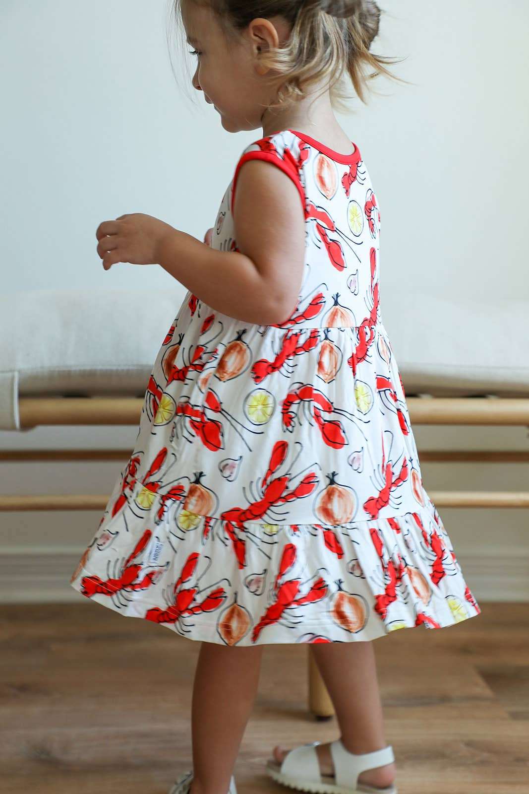 Southern Slumber - Crawfish Bamboo Tiered Twirl Dress - with Pockets