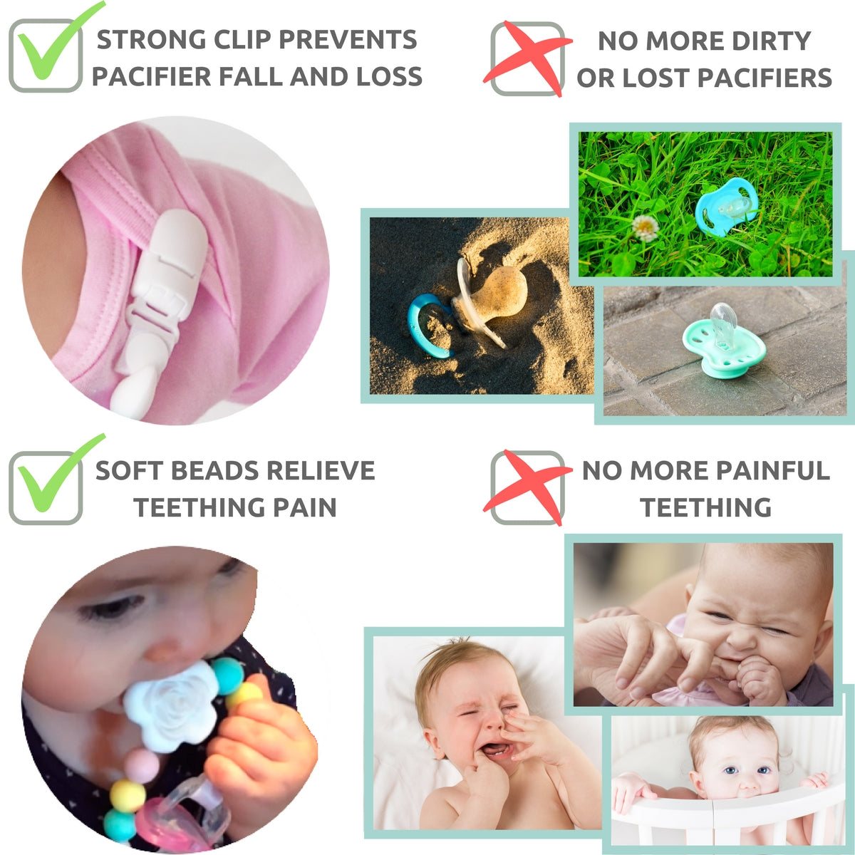 Silicone Pacifier Clip and Teether Holder Set