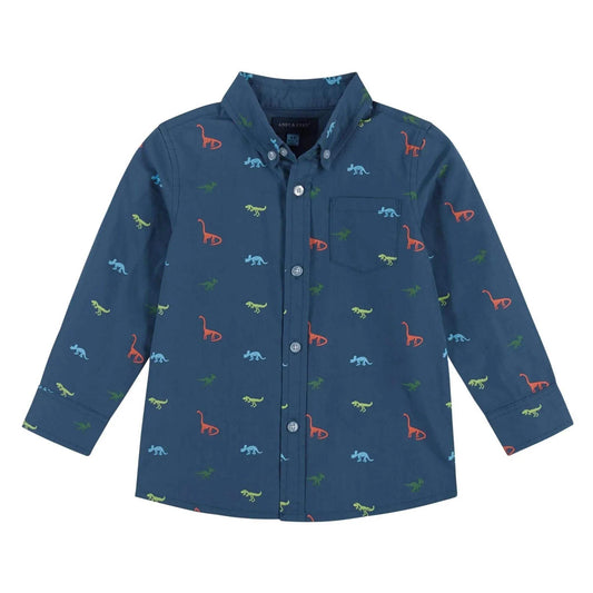 Andy & Evan - Boys Blue Dino Buttondown Shirt