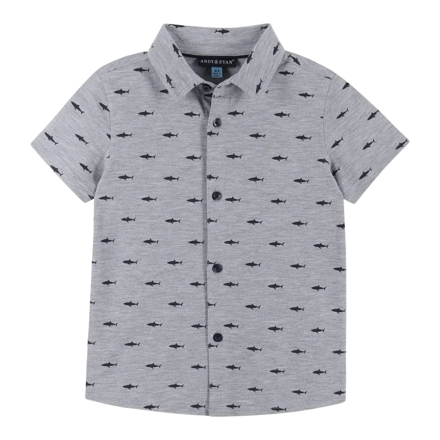Andy & Evan - Boys Knit Shark Button Down Shirt