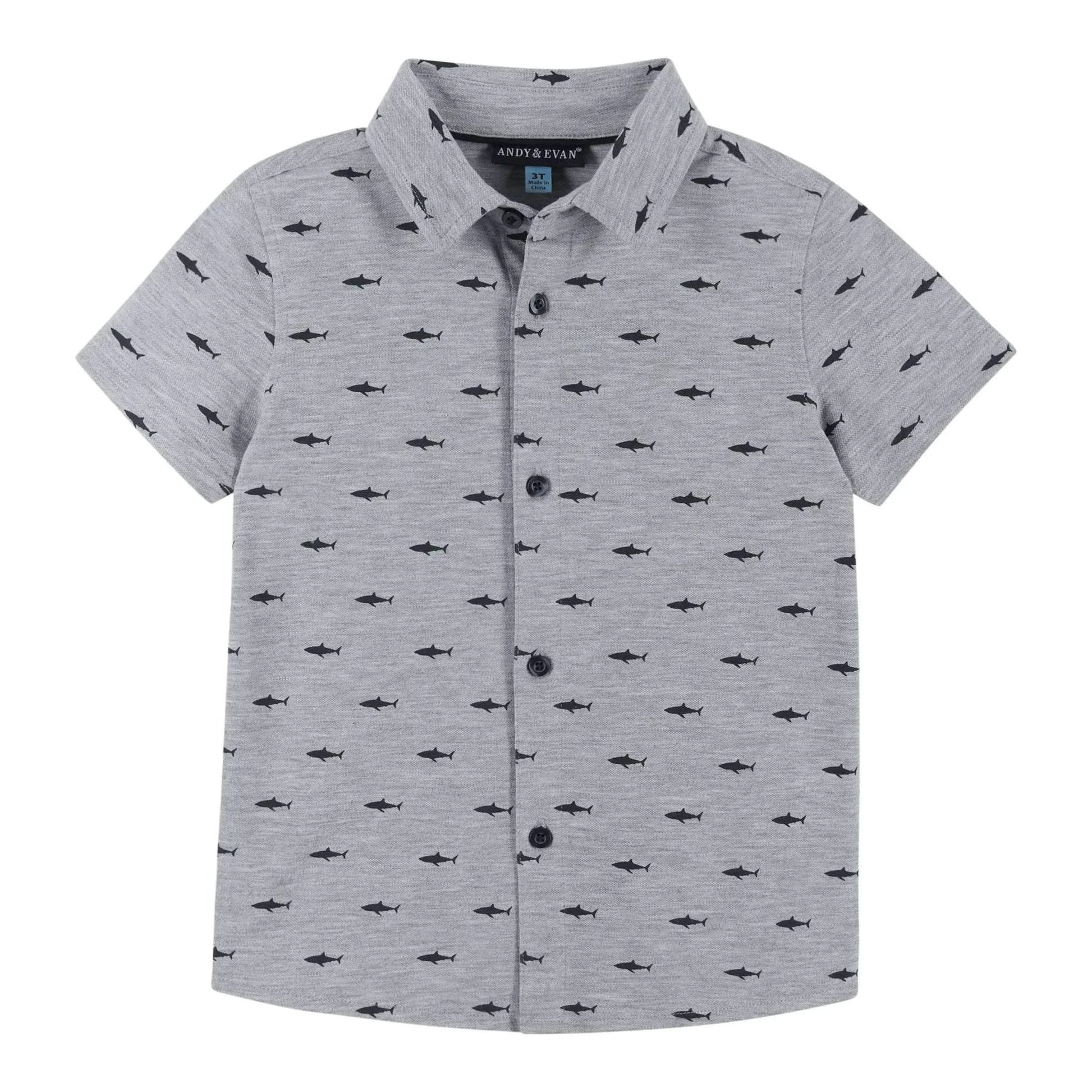 Andy & Evan - Boys Knit Shark Button Down Shirt