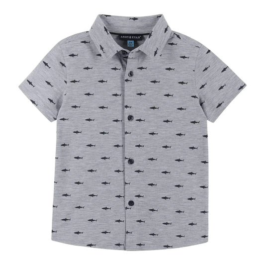 Andy & Evan - Boys Knit Shark Button Down Shirt