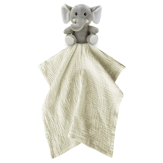 Me Lovey™ Elephant Lovey Security Blanket with soft plush elephant head and beige textured blanket for baby cuddling