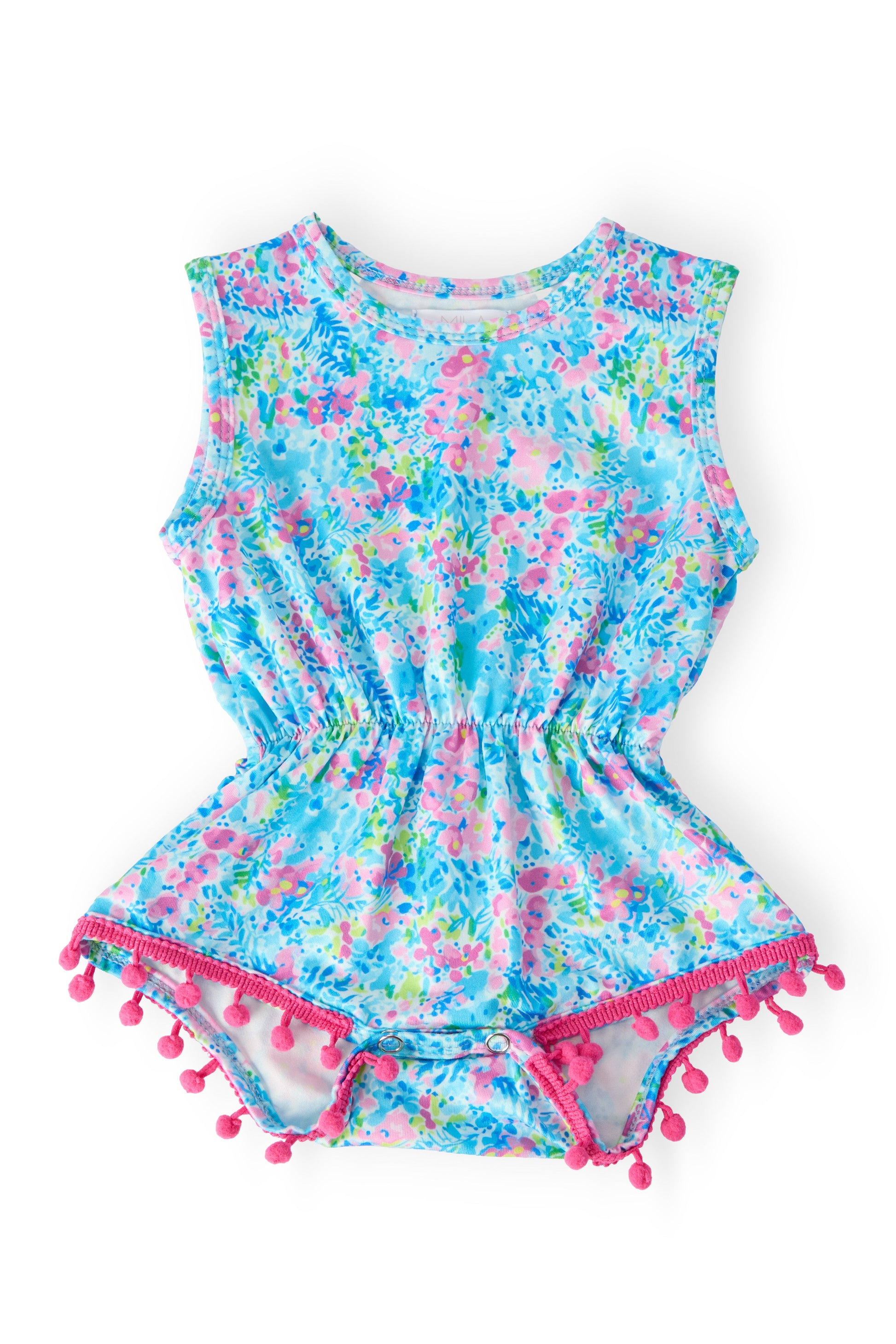 Aqua Garden Pom Pom Romper front view