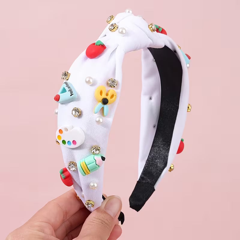 Adorable back to school headband hair accessory styling detail