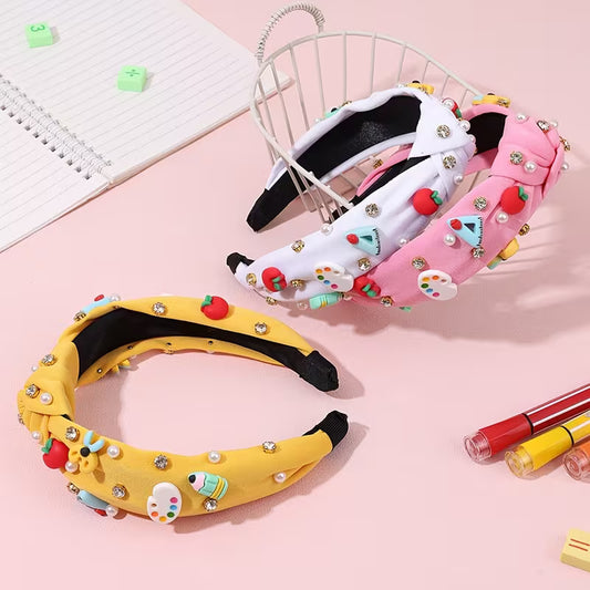 Adorable back to school headband hair accessory detail view