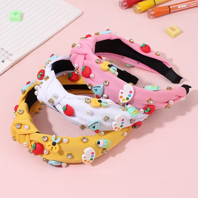 Adorable back to school headband hair accessory front view