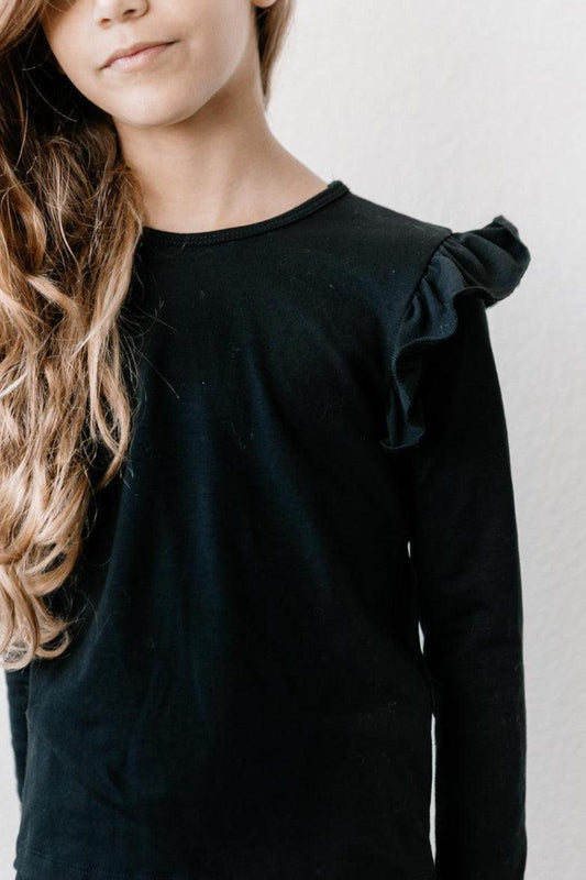 Black L/S Ruffle Tee