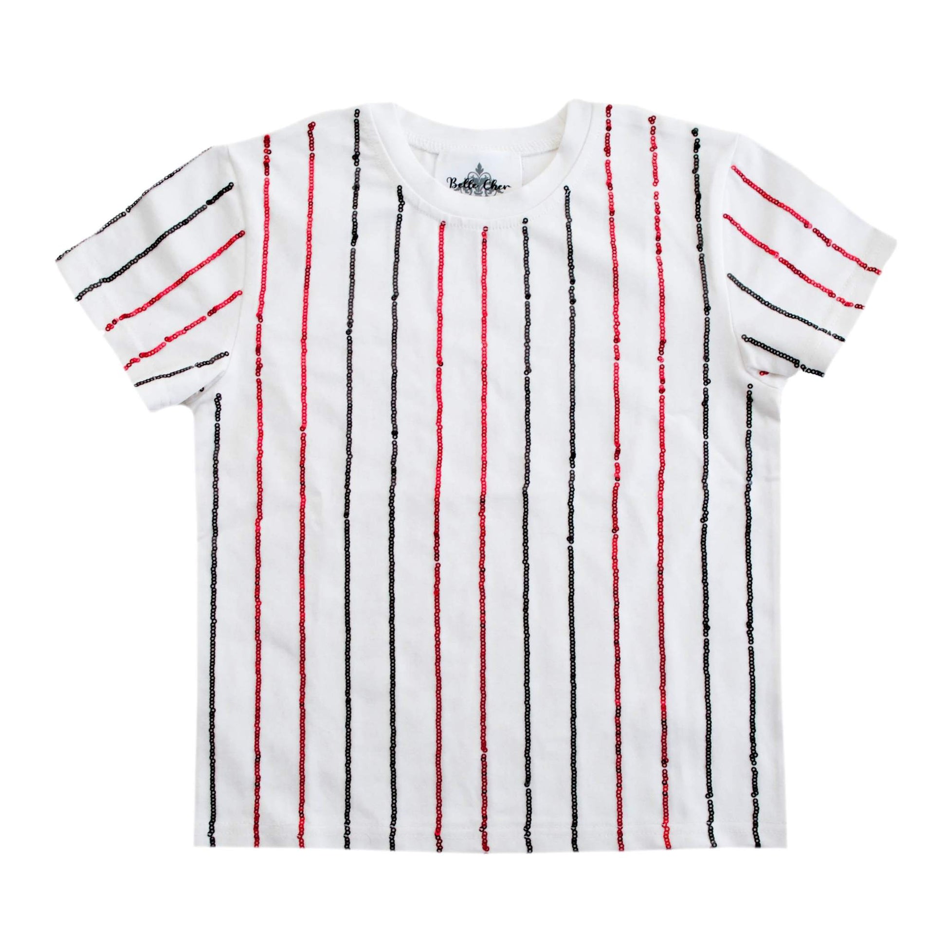 Black and Red Sequin Striped Kid Shirt
