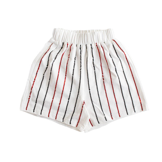 Black and Red Sequin Striped Kid Shorts