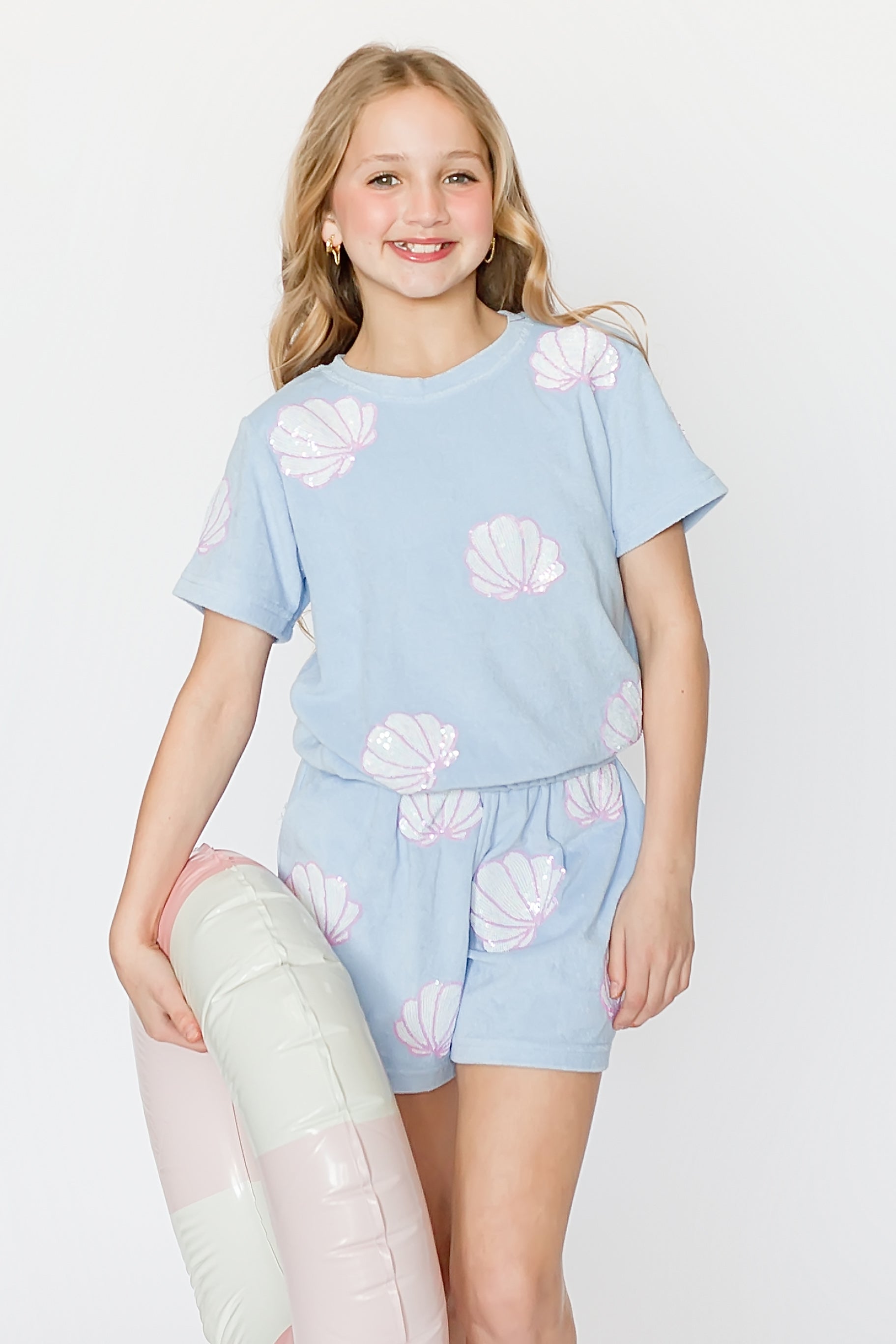 Light Blue Terry Cloth Seashell Top - front view