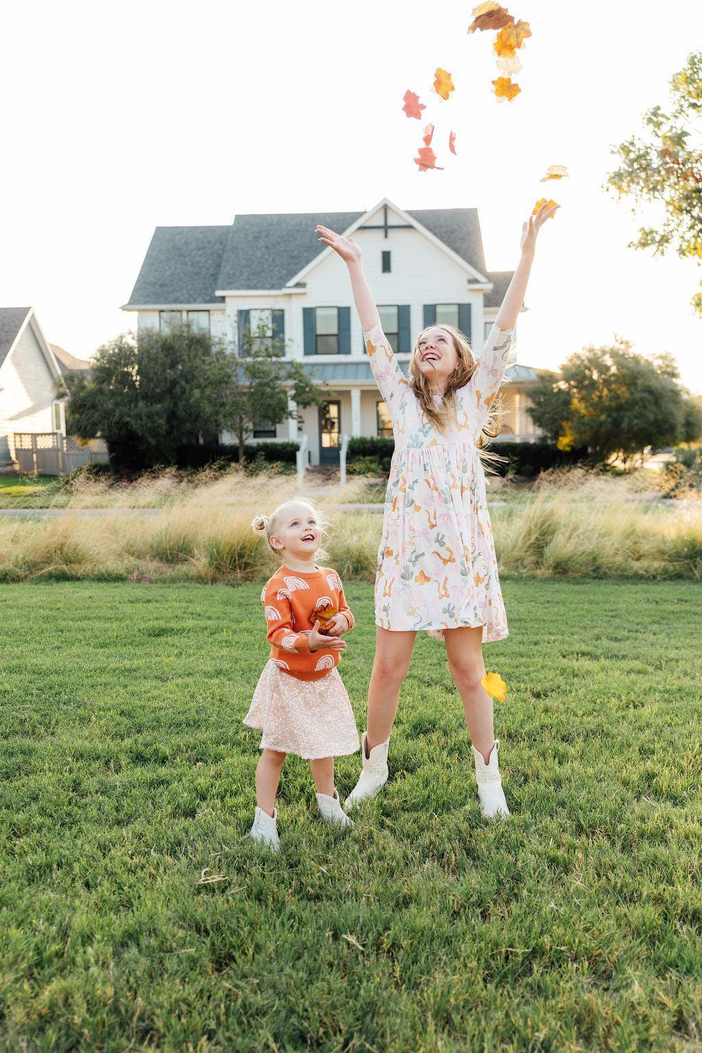 Boho Bows 3/4 Sleeve Pocket Twirl Dress