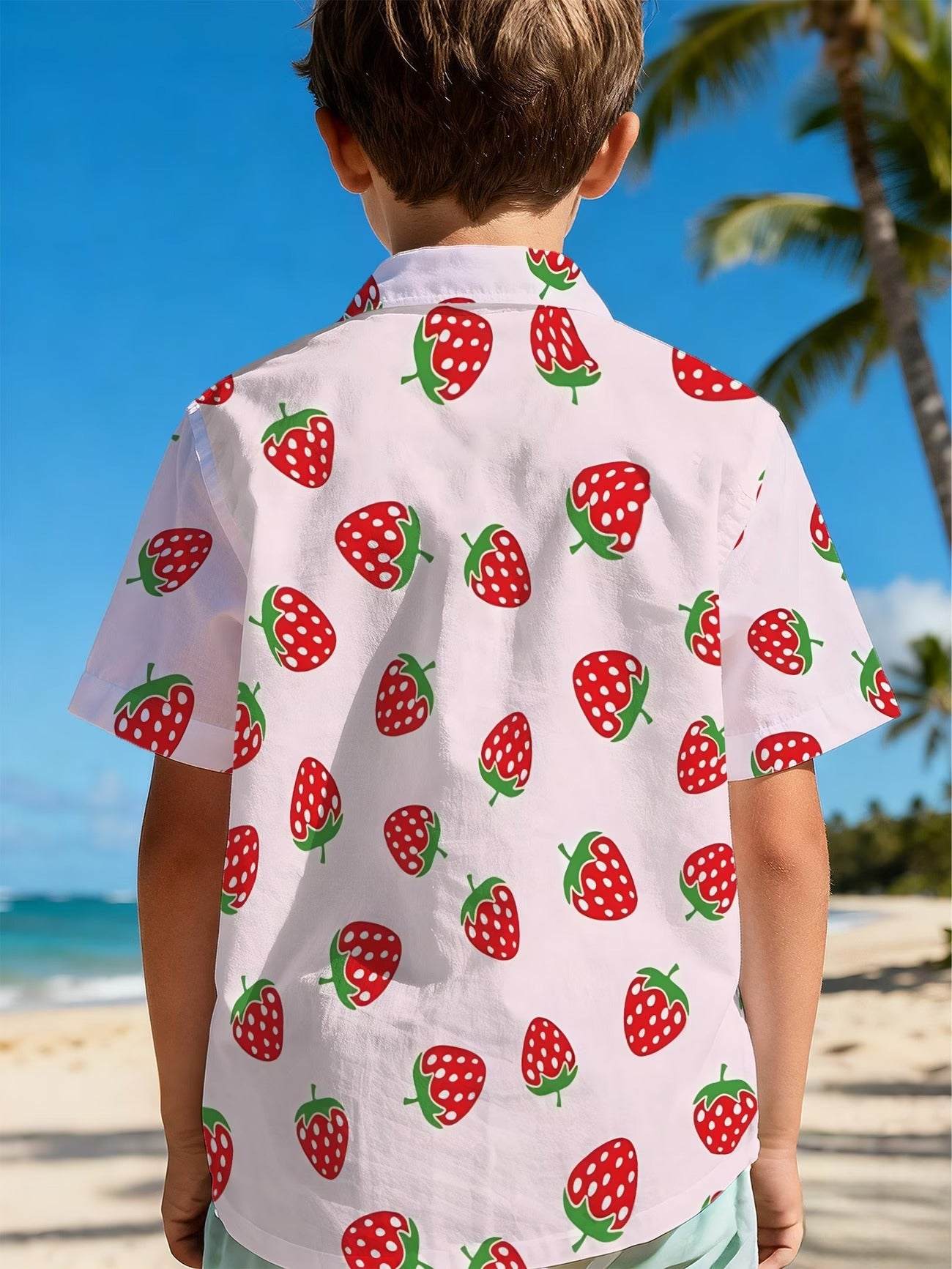 Boys’ Strawberry Print Cuban Collar Shirt – Sweet & Stylish Summer But