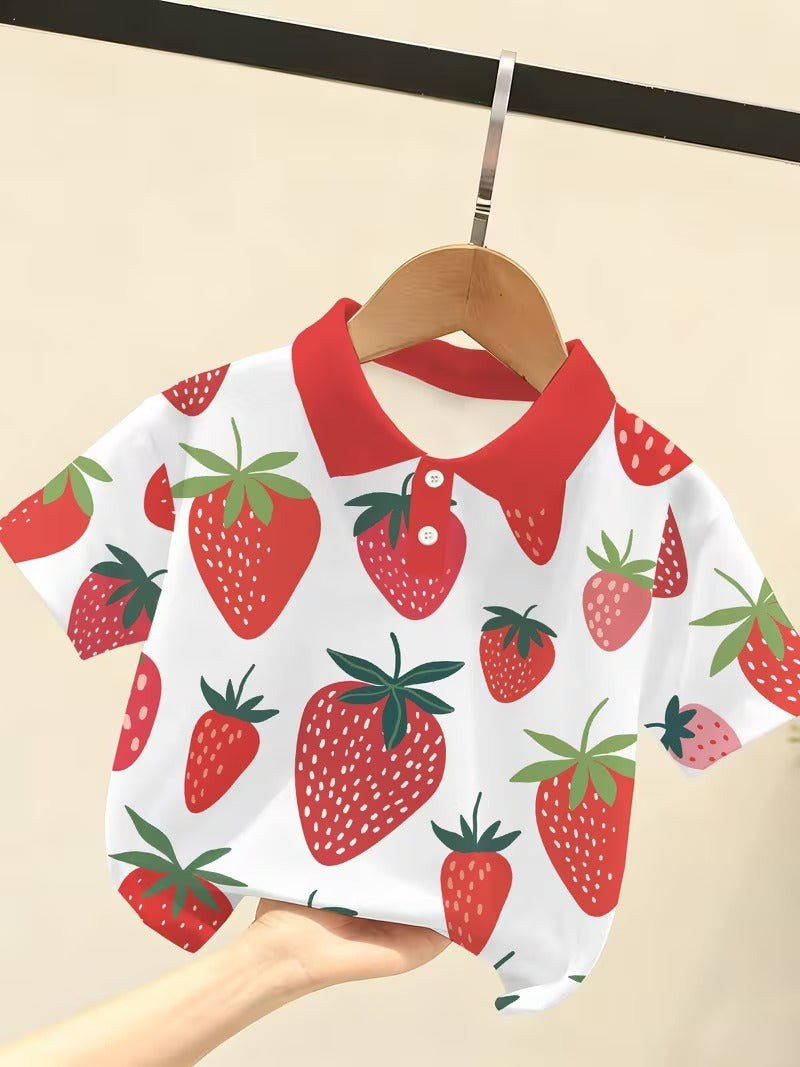 Boys’ Strawberry Polo Shirt – Sweet Southern Strawberry Print, Short S