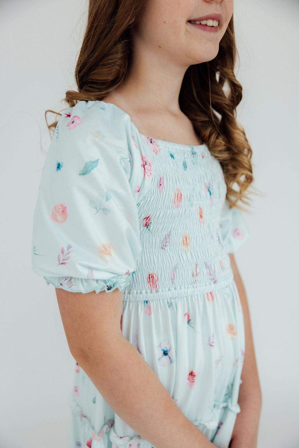 Butterfly Ballet Smocked Ruffle Dress full length view